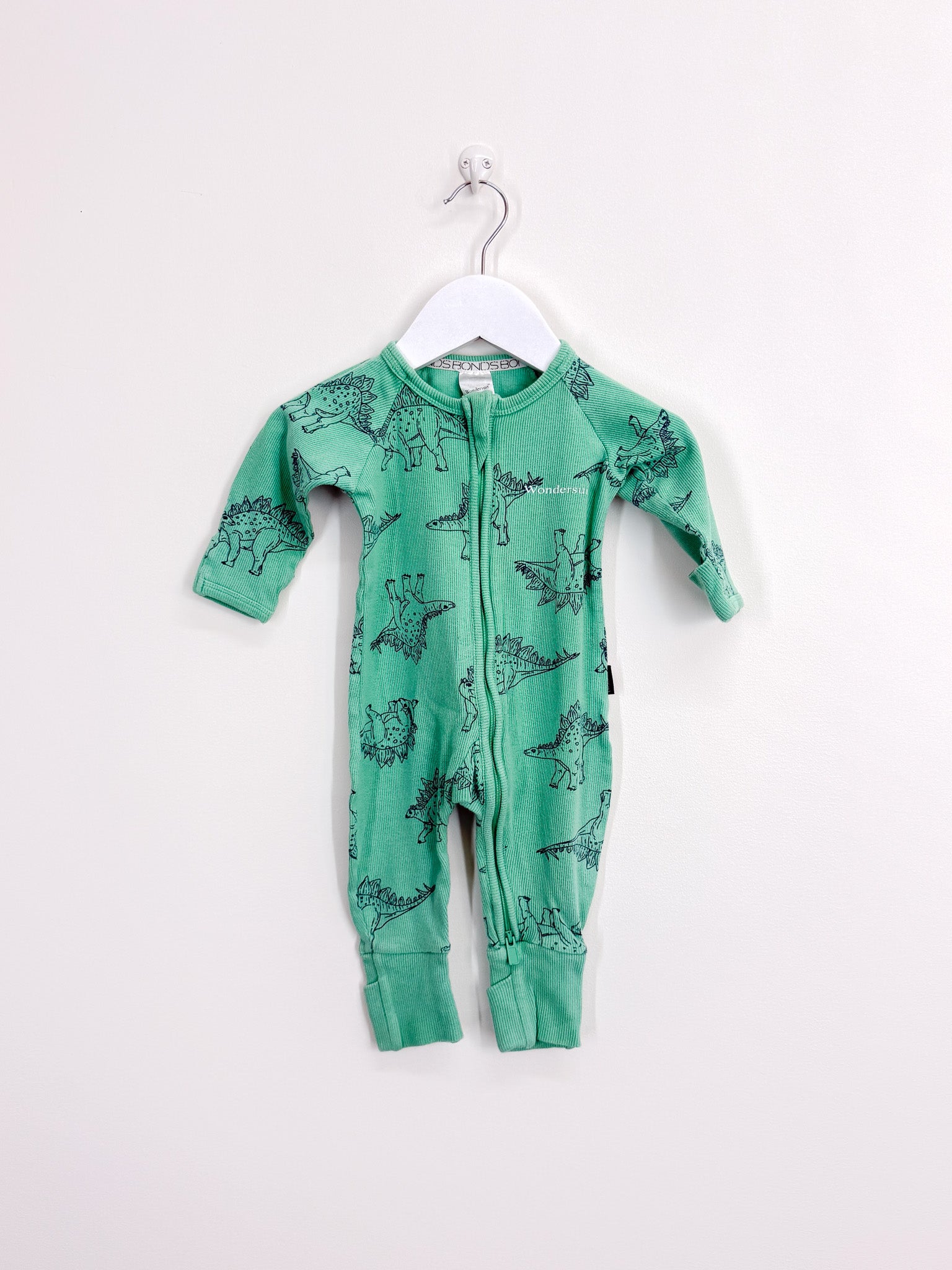 Bonds rib wondersuit green dino (0-3m)