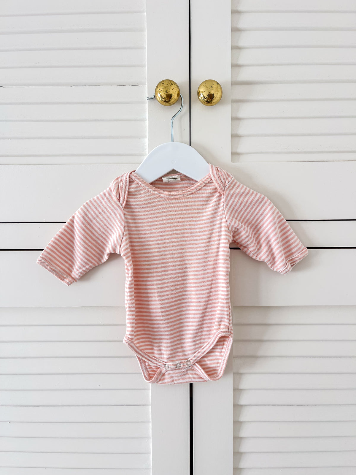 Nature Baby organic long sleeve bodysuit - pink stripe (3-6m)