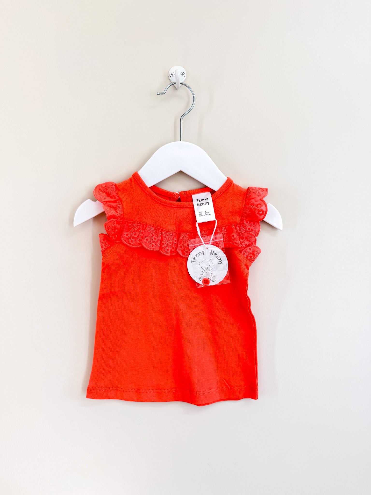 BNWT Teeny Weeny broderie tee - melon (6-12m)