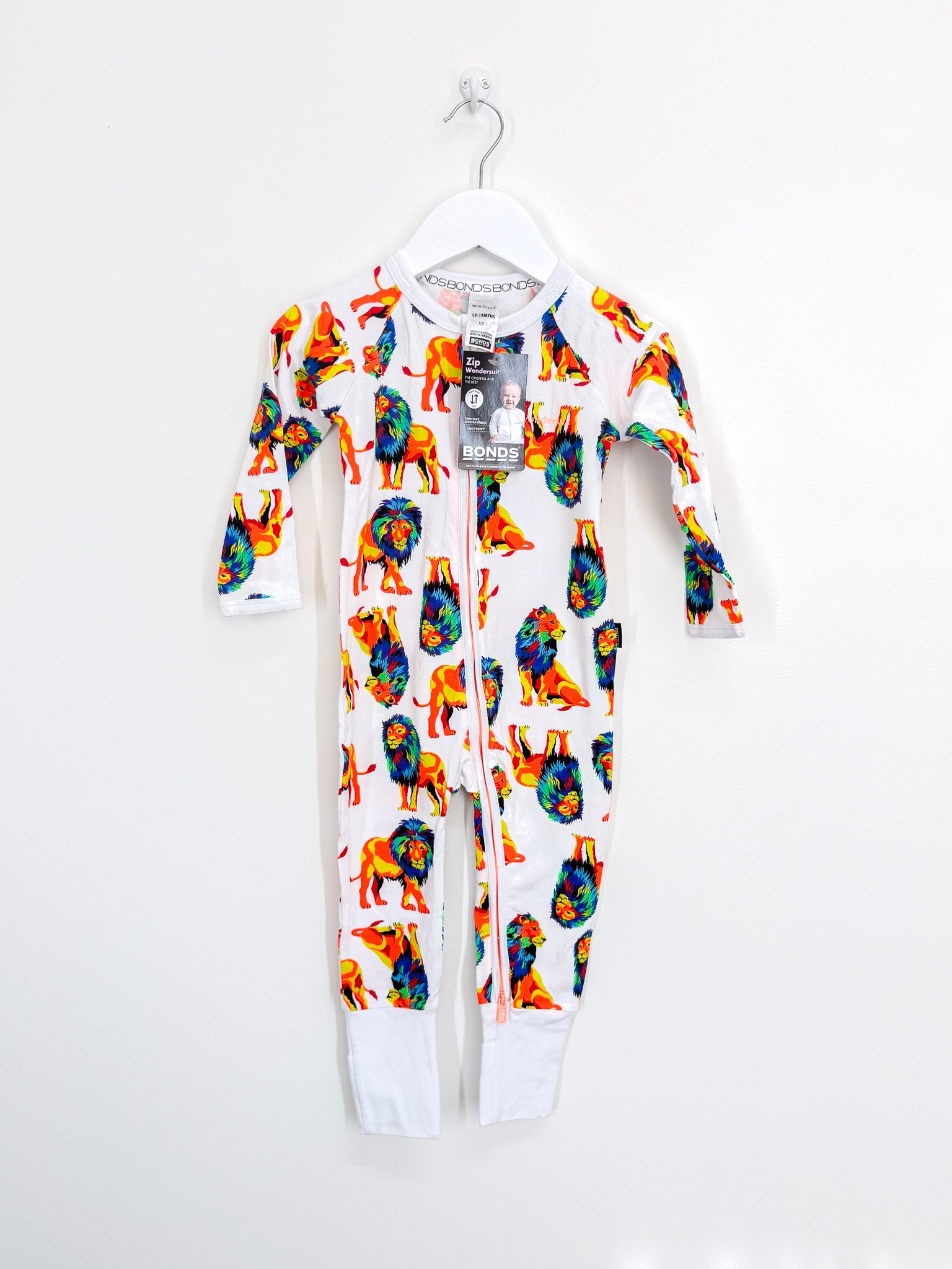 BNWT Bonds wondersuit - neon lions (12-18m)