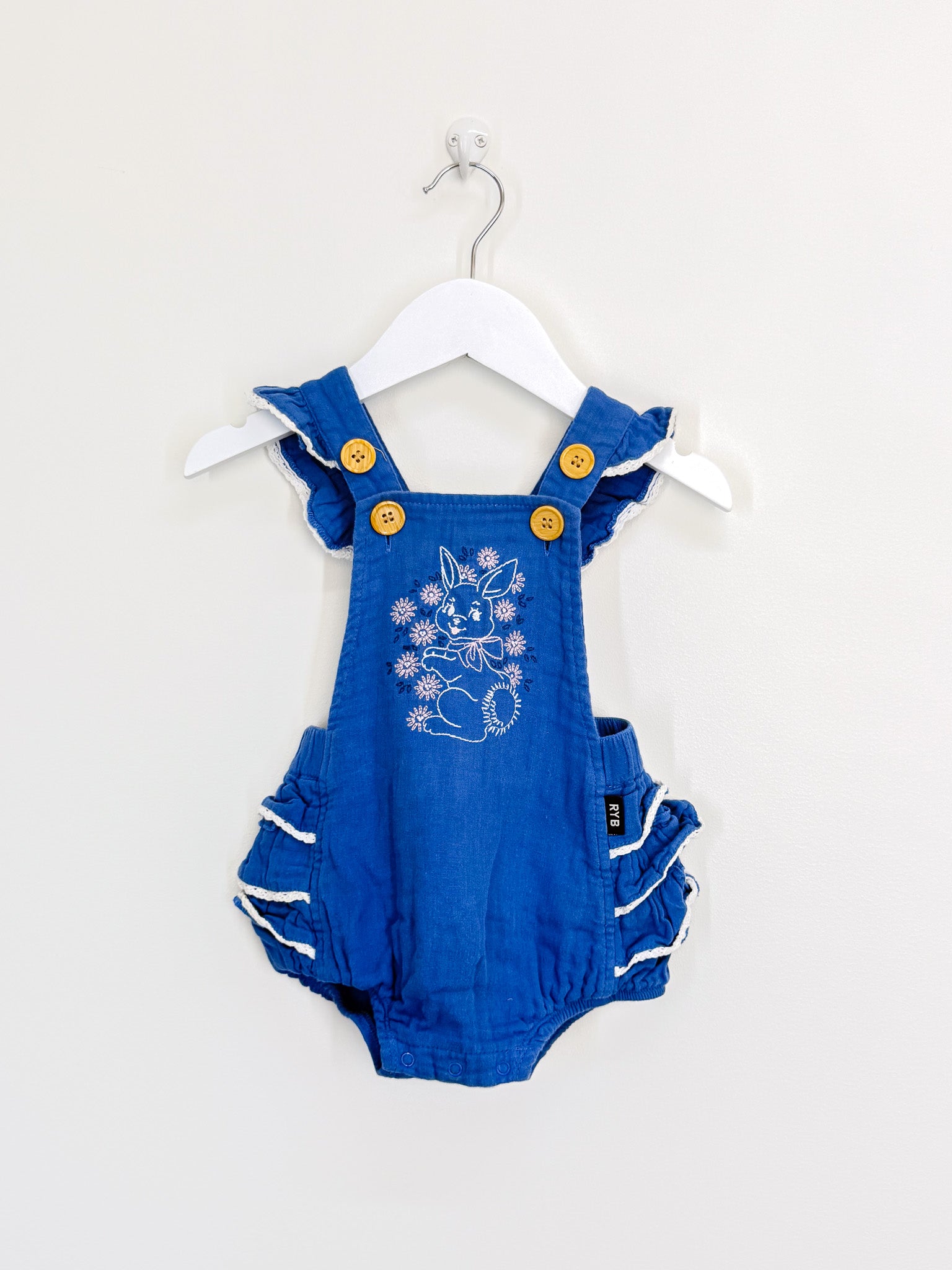Rock Your Baby bunny muslin frill romper (6-12m)