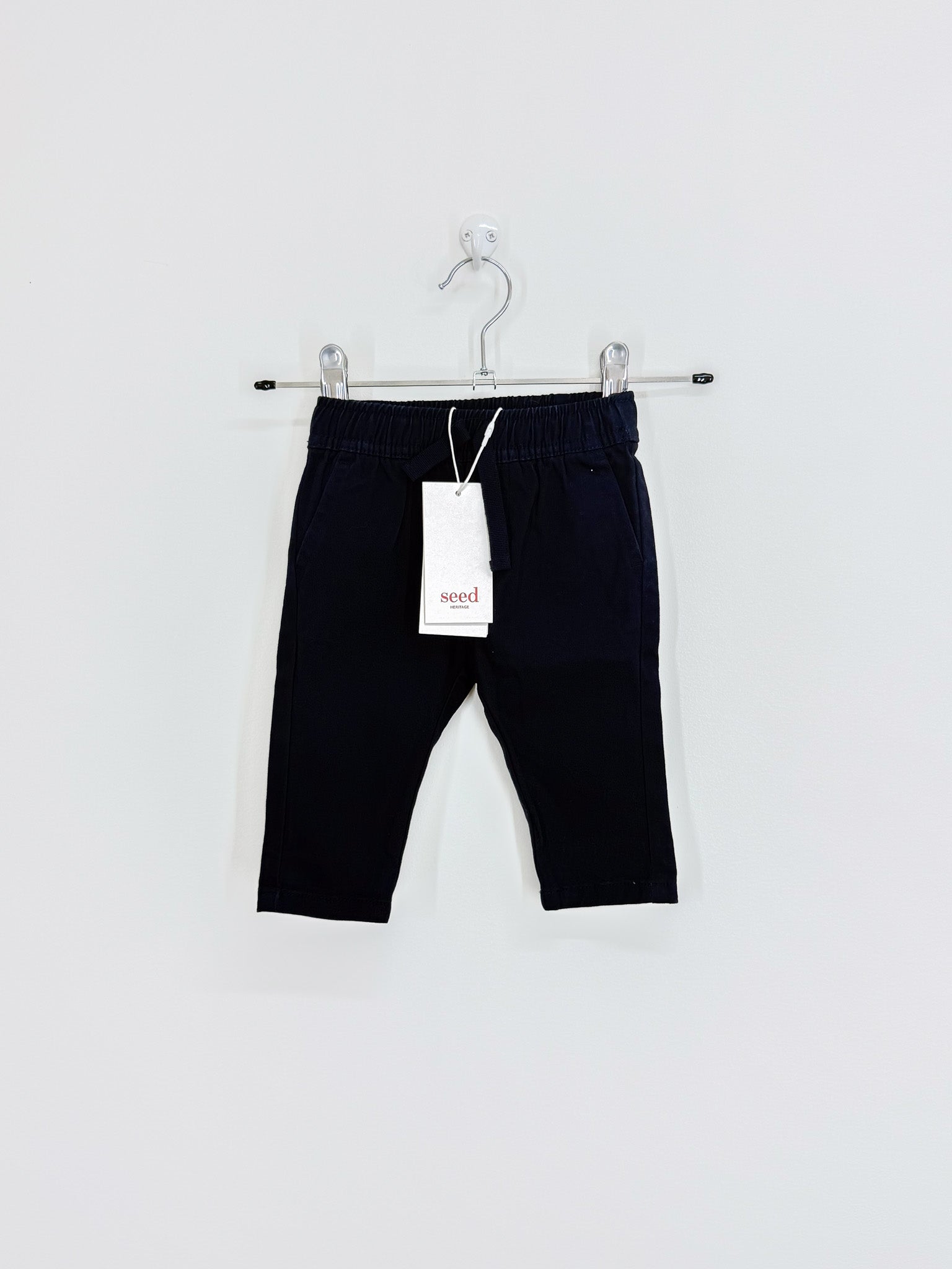 BNWT Seed Heritage core logo pull up chino pants - navy (0-3m)