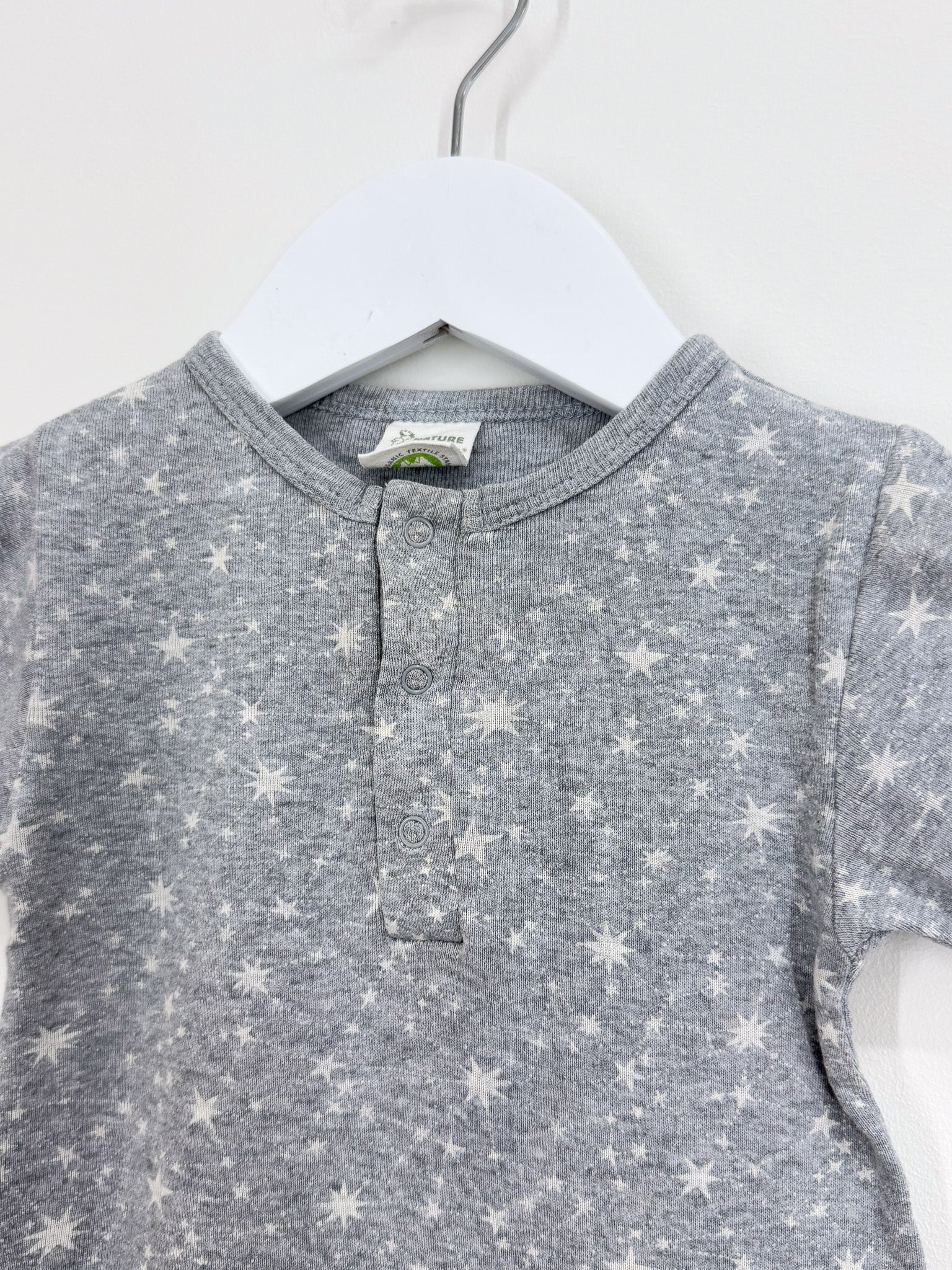 Nature Baby organic henley romper - stars (6-12m)