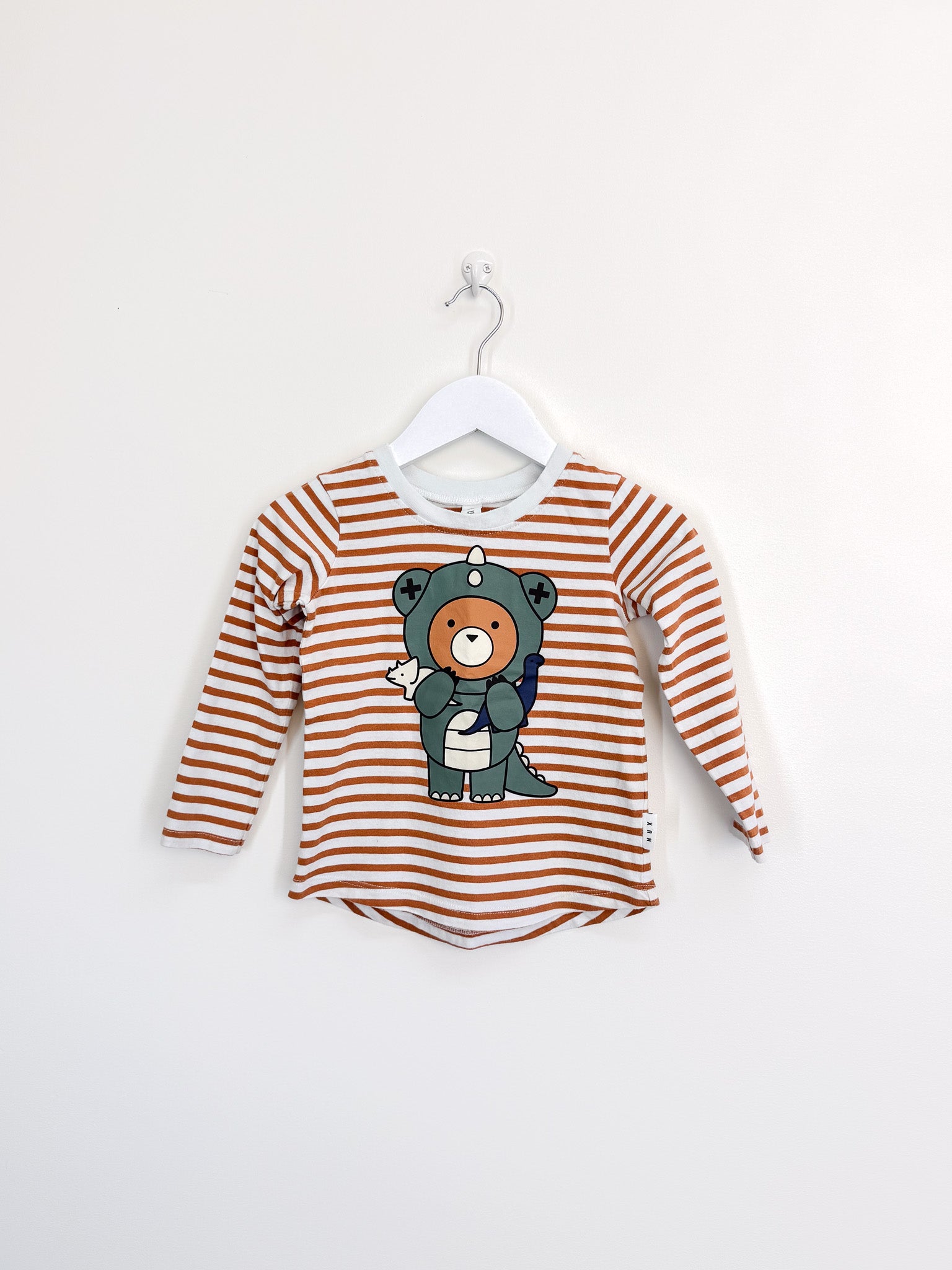 Hux organic dino bear stripe tee (3y)