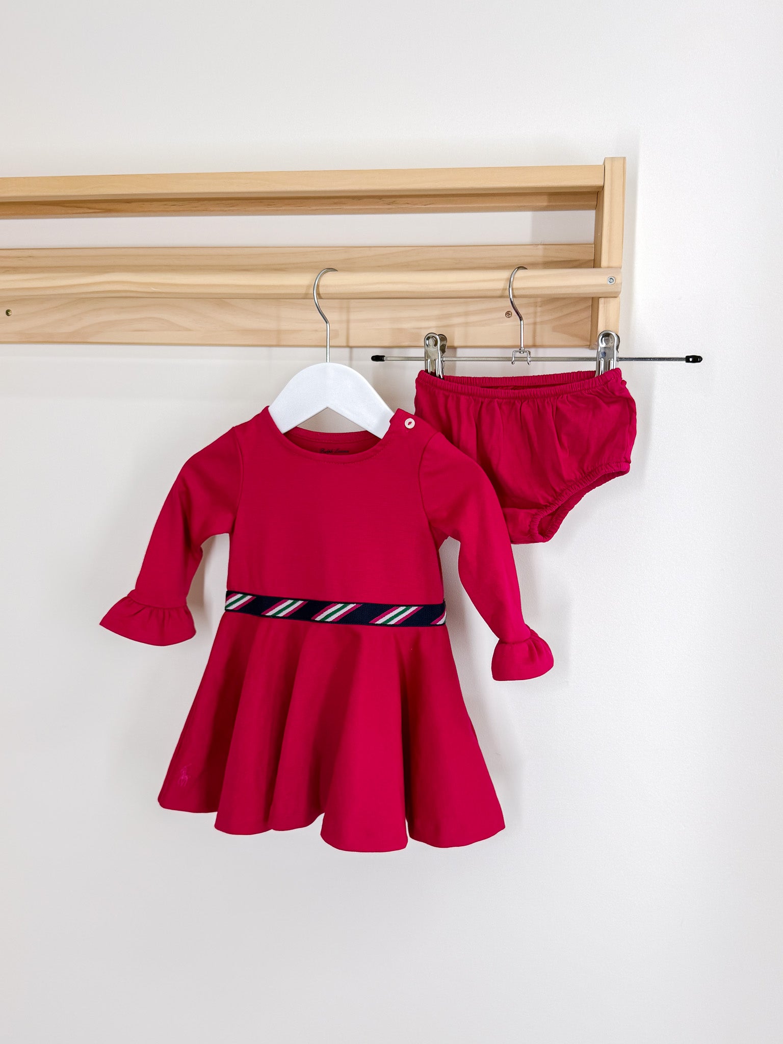Ralph Lauren ruffle trim stretch ponte dress + bloomers set (6m)