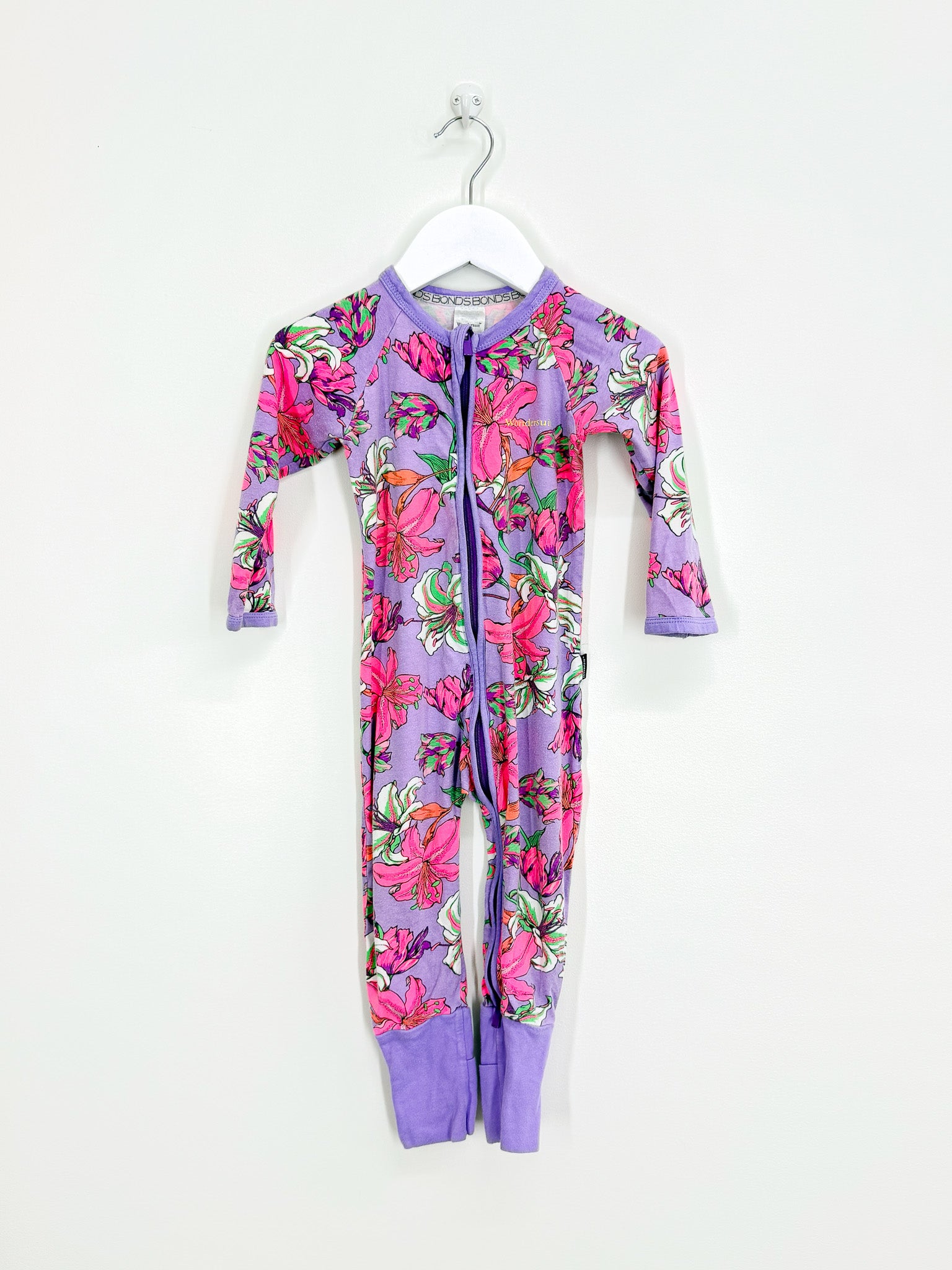 Bonds wondersuit - purple hibiscus (12-18m)