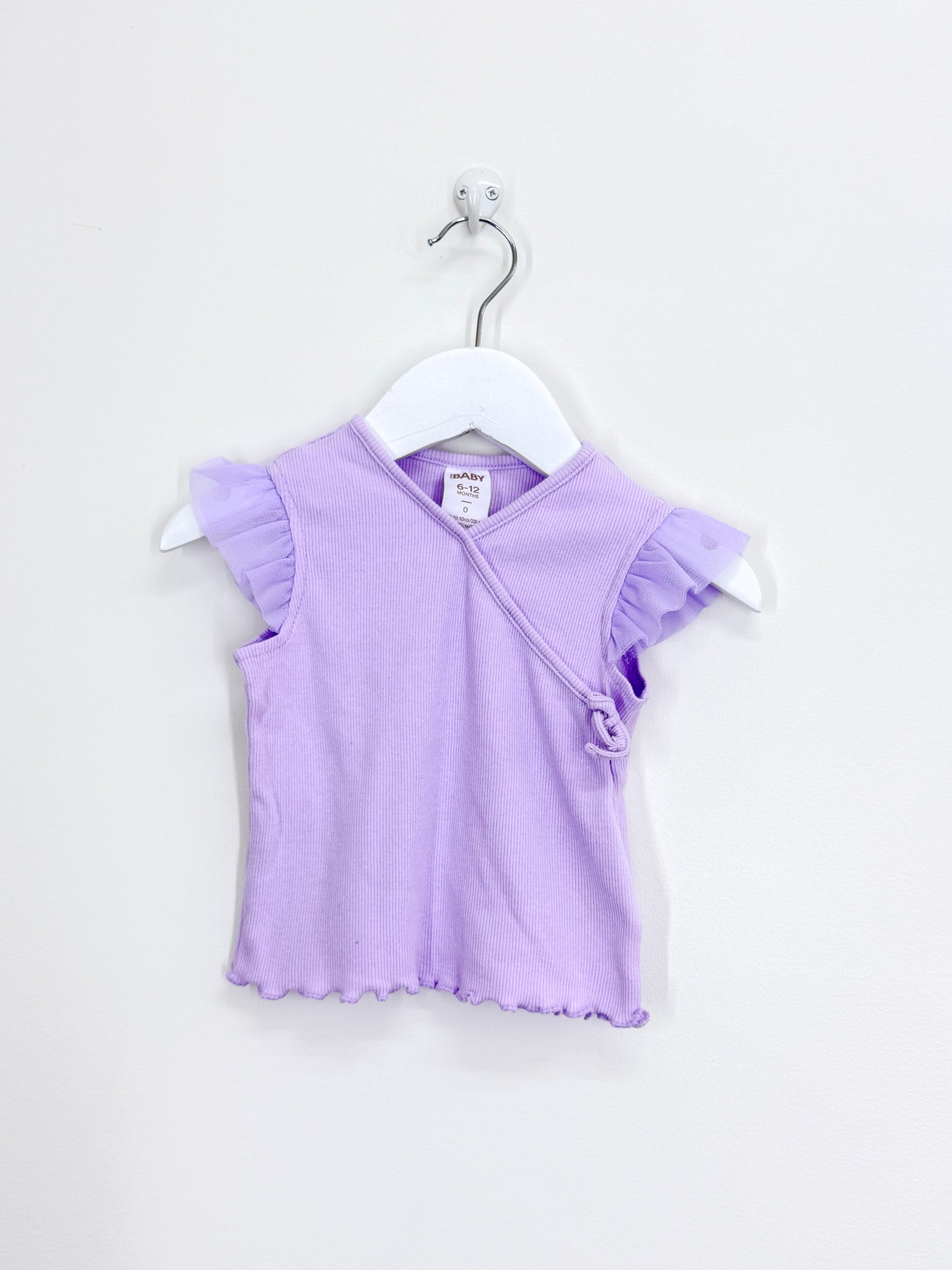 Cotton On Kids rib flutter lilac tee (6-12m)