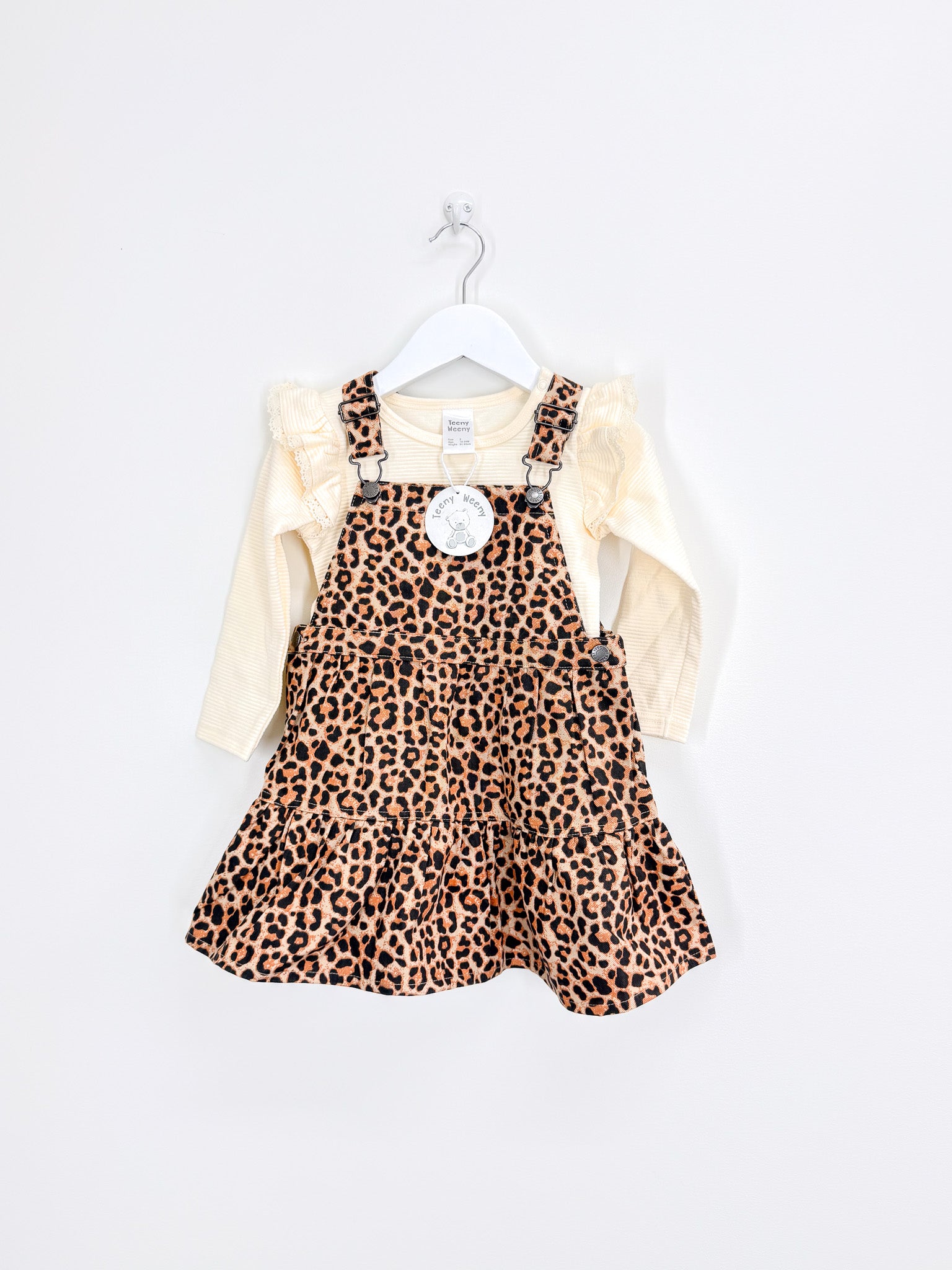 BNWT Teeny Weeny rib tee + denim pinafore dress set (18-24m)