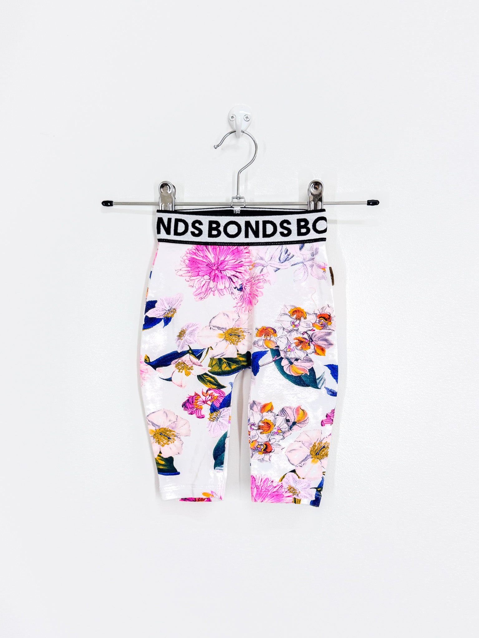 Bonds leggings - white floral (3-6m)