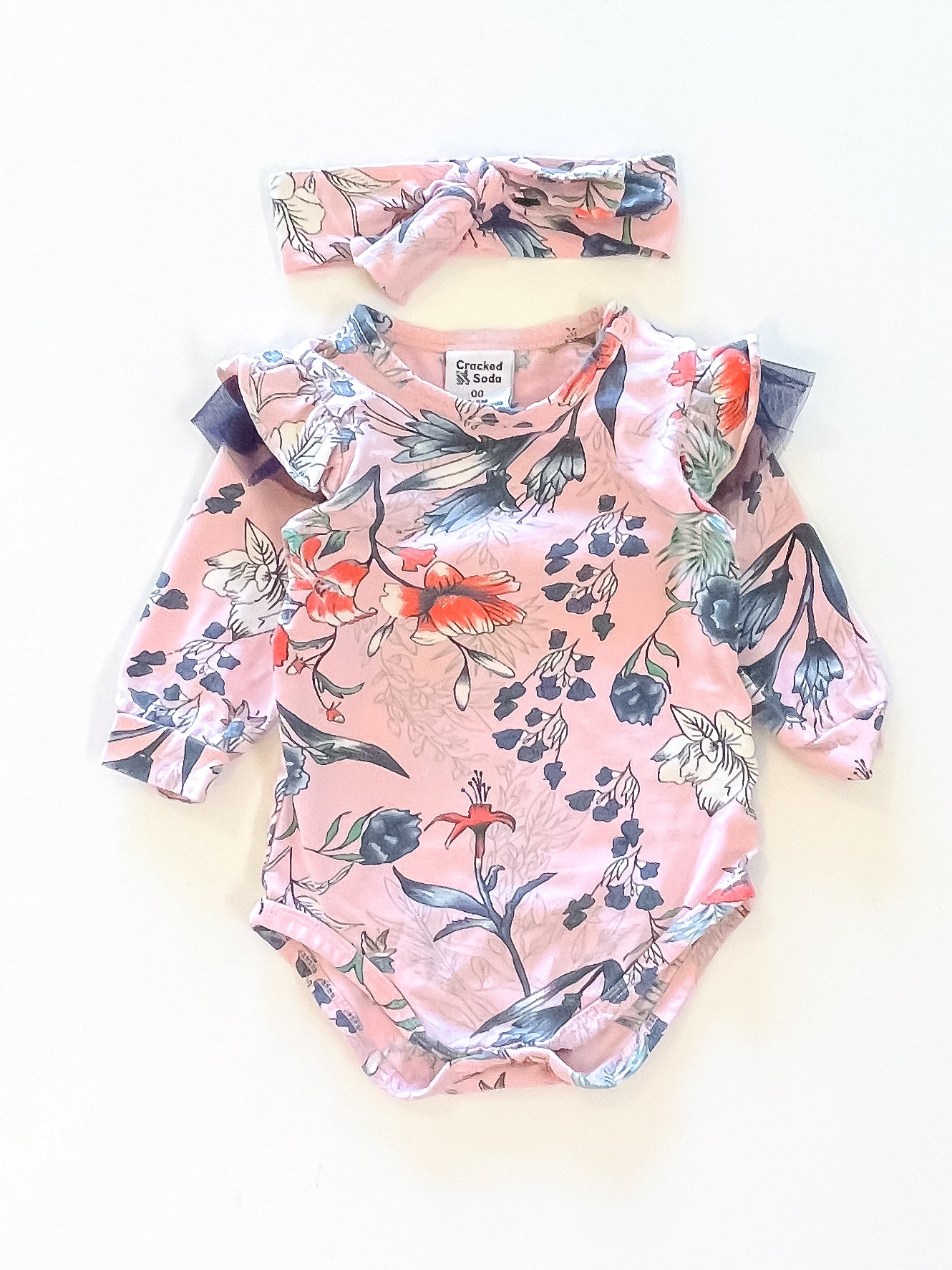 Cracked Soda flutter bodysuit & bow (3-6m)