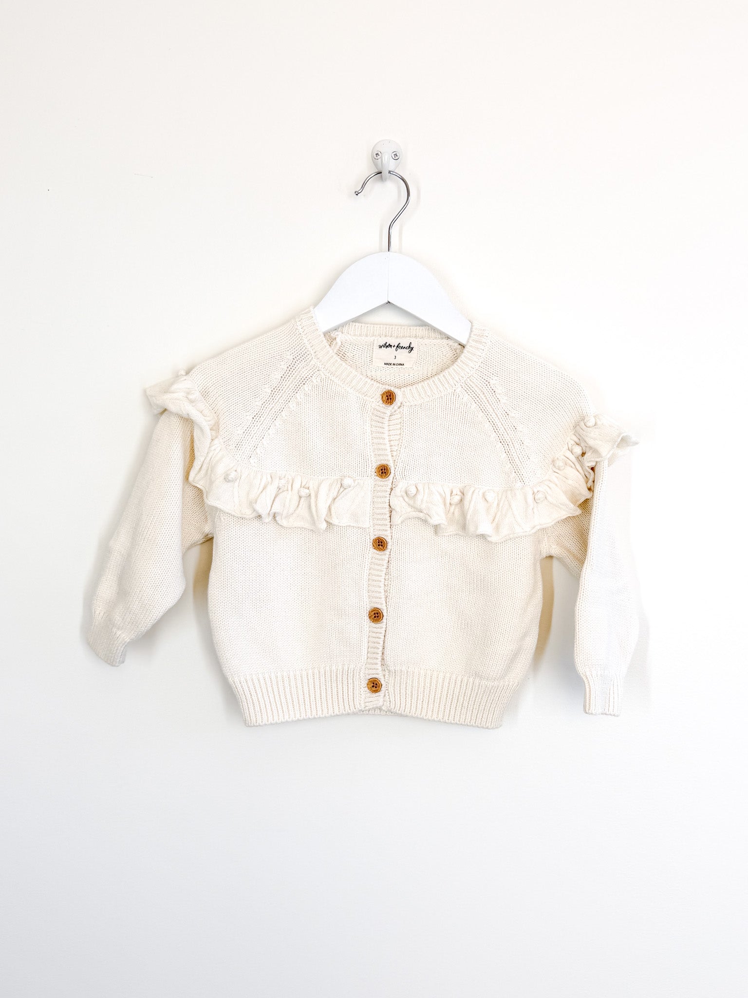 Wilson & Frenchy ecru knitted ruffle caridgan (3y)