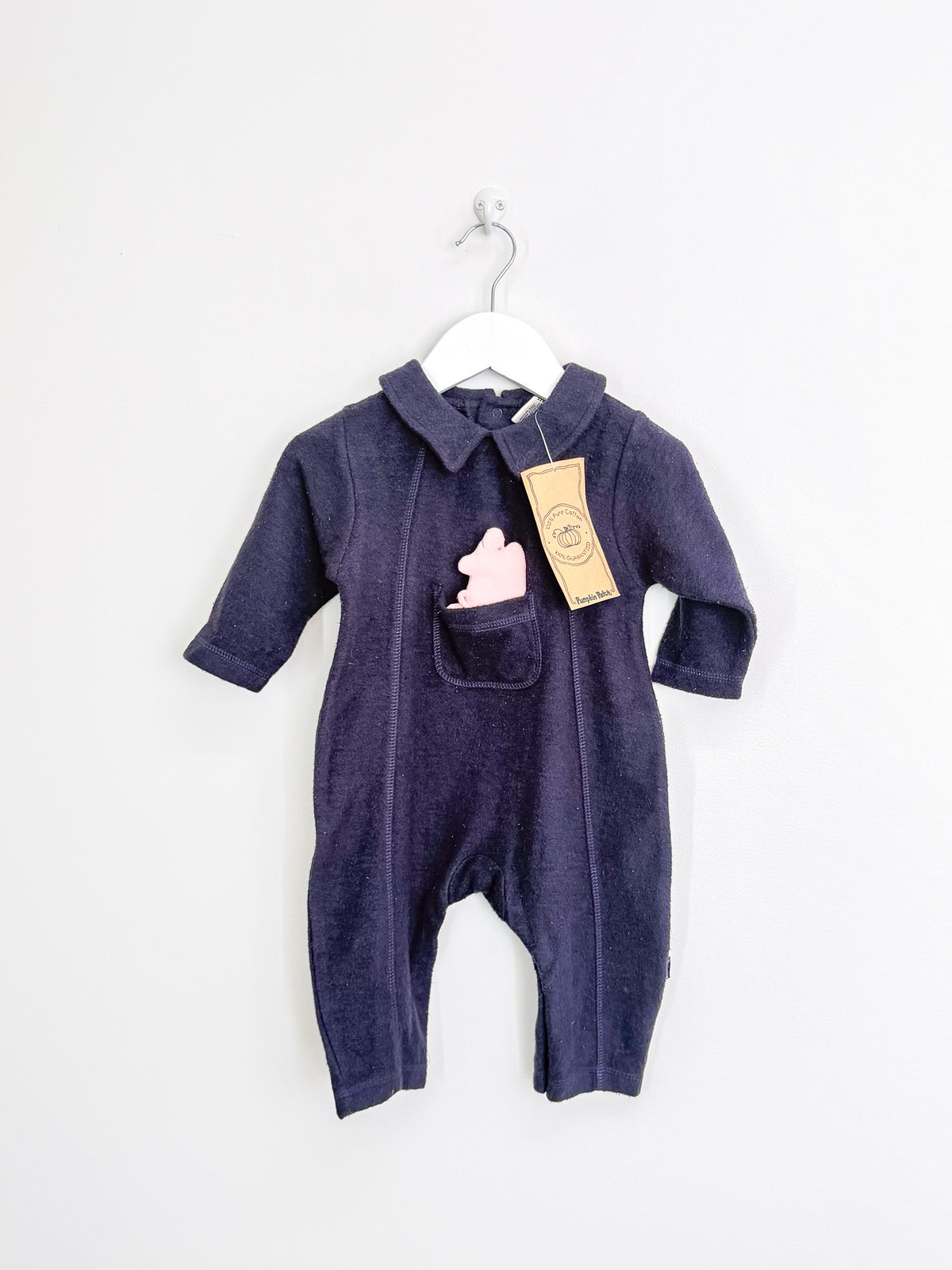 BNWT Vintage Pumpkin Patch piggy pocket fleece onesie '90s (3-6m)