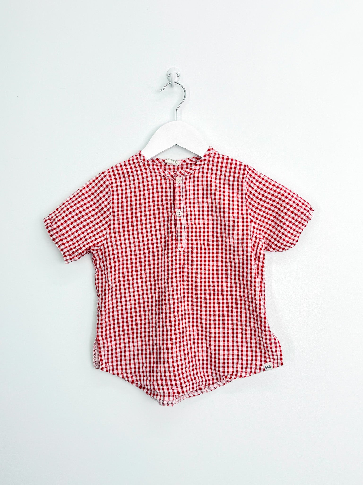 Nature Baby organic short sleeve gingham caravan shirt - red check (5y)
