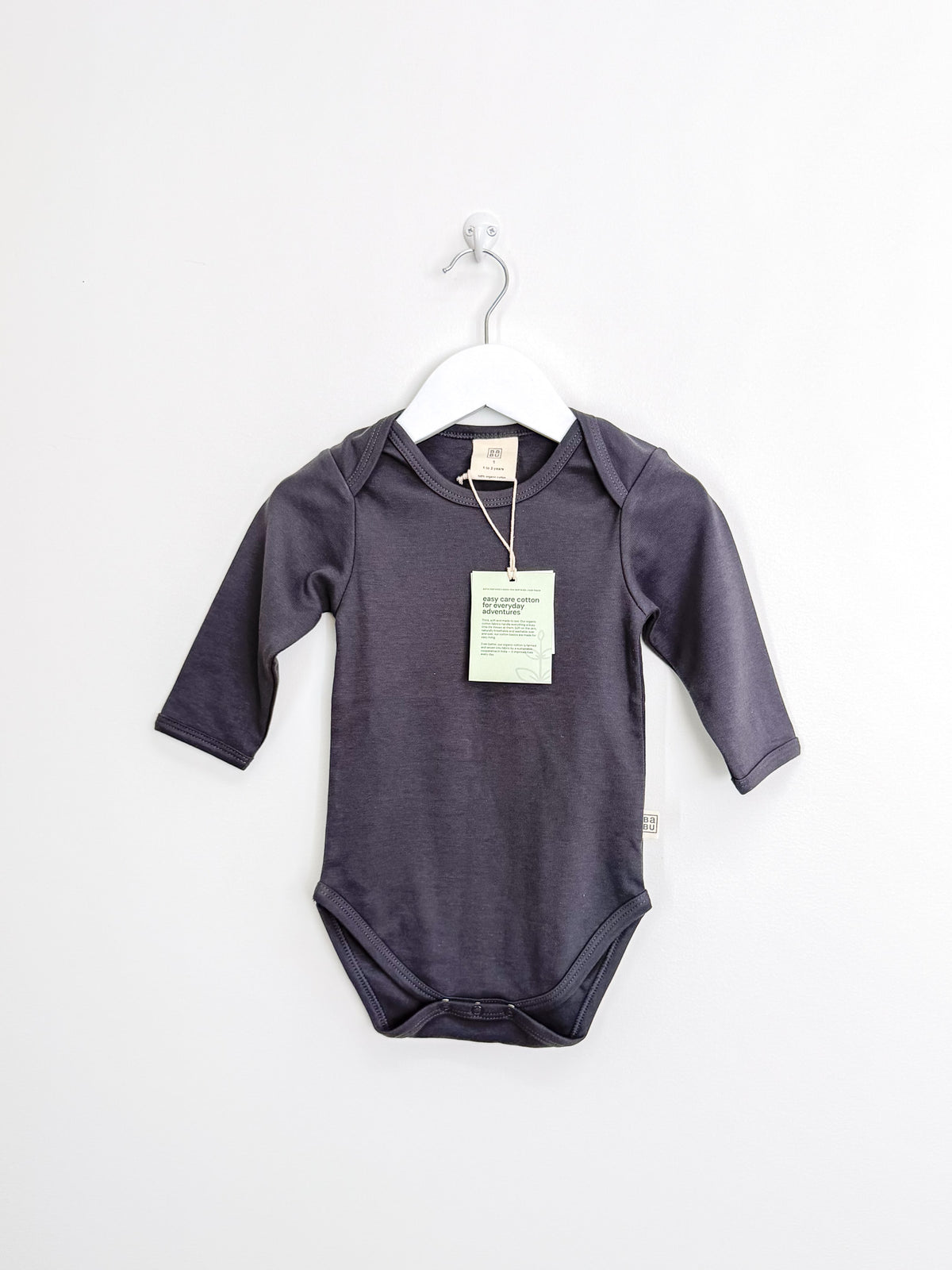 BNWT Babu organic long sleeve bodysuit - charcoal (1-2y)