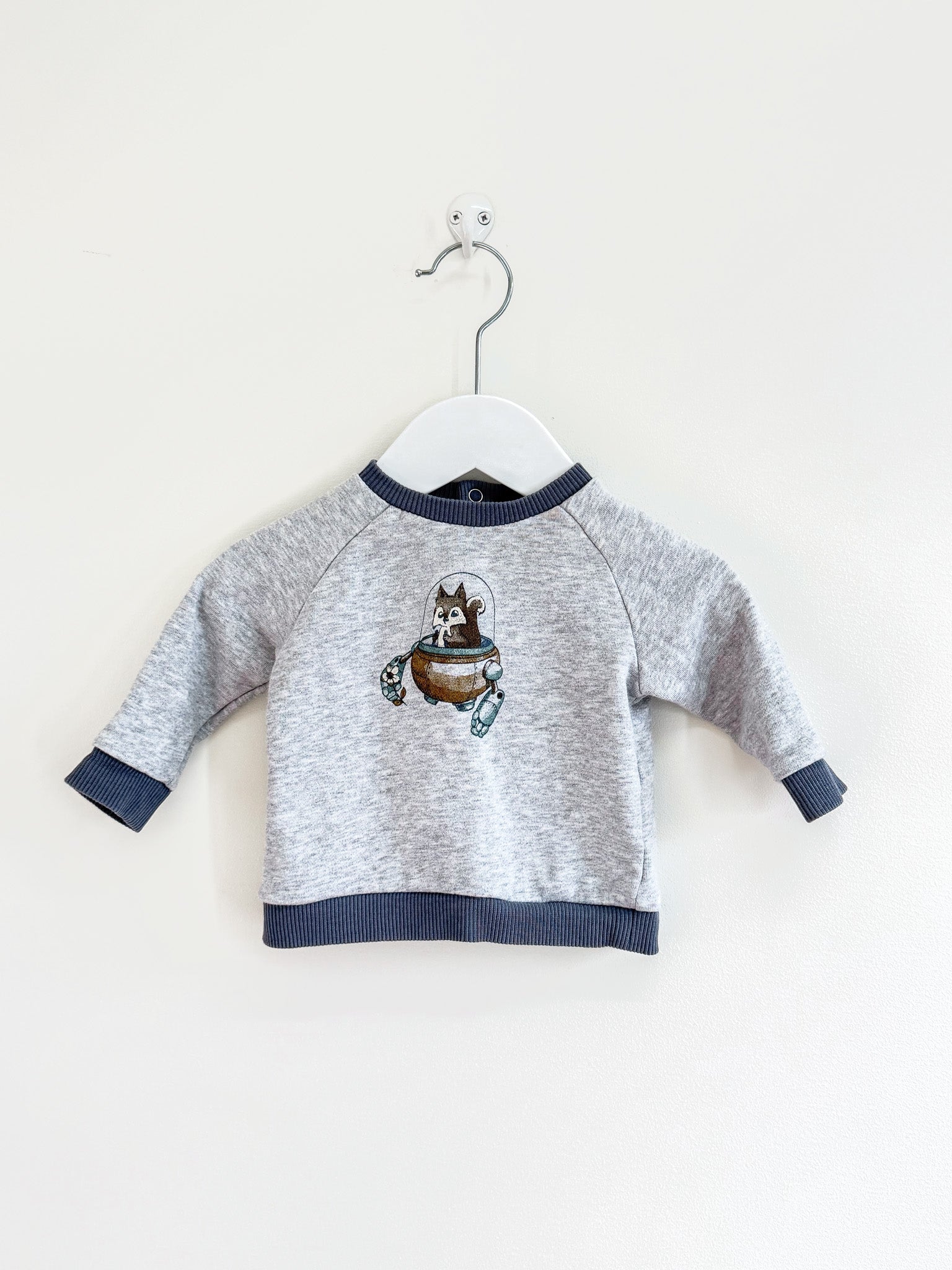 Milly & Milo organic robo racoon sweatshirt (0-3m)