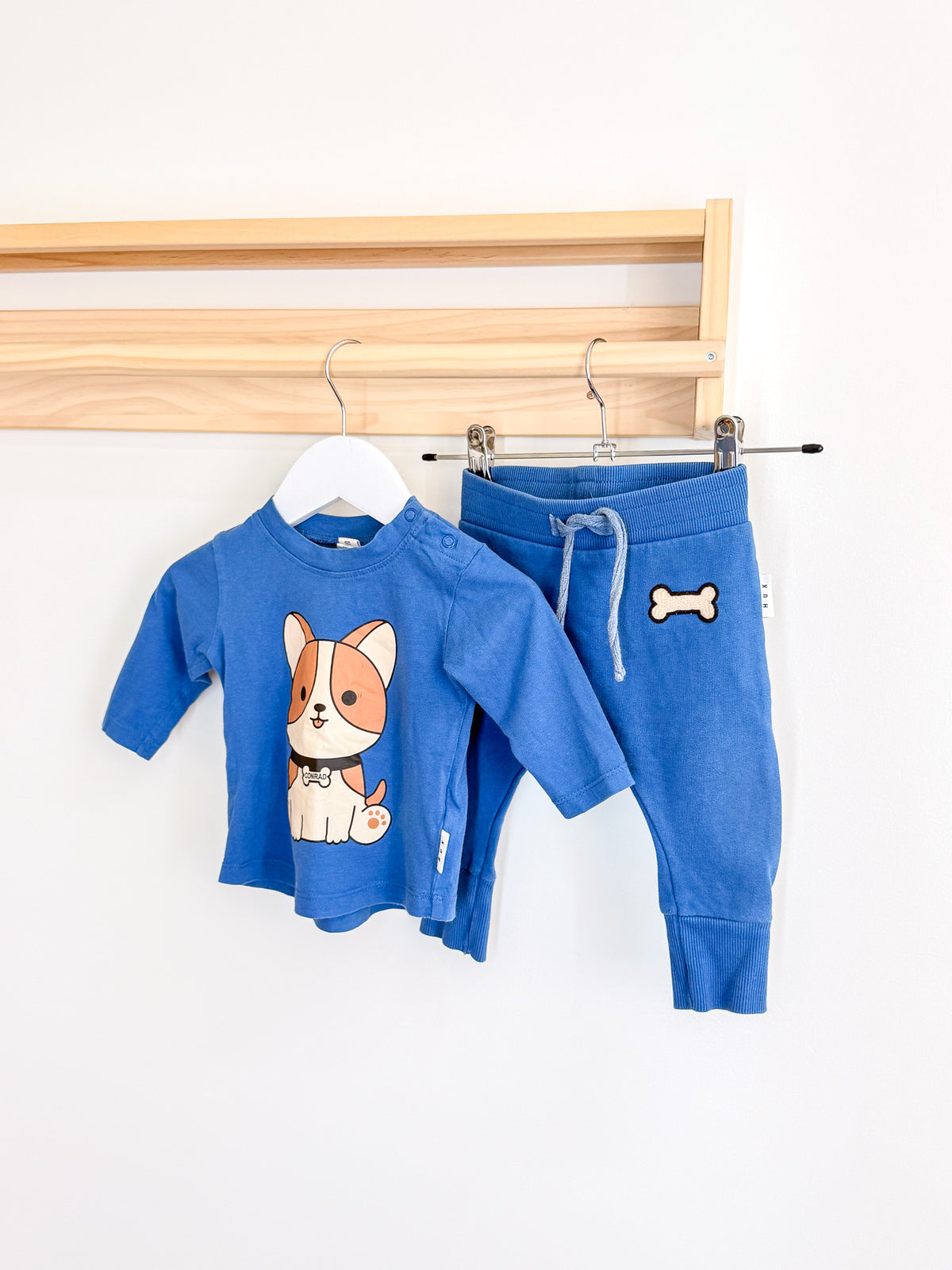 Hux organic corgi long sleeve tee + trackies set (3-6m)