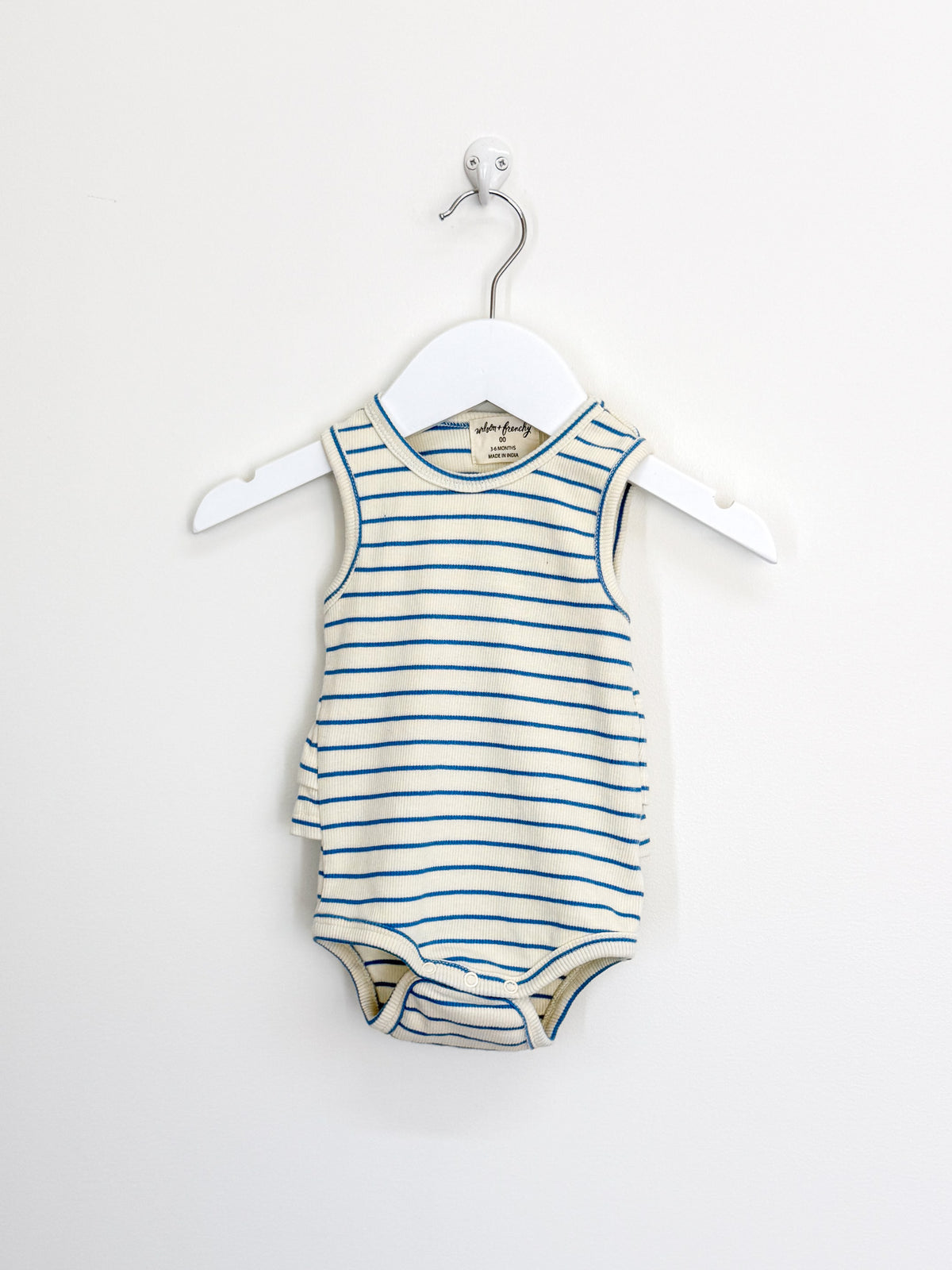 Wilson & Frenchy organic ruffle bodysuit - blue stripe (3-6m)