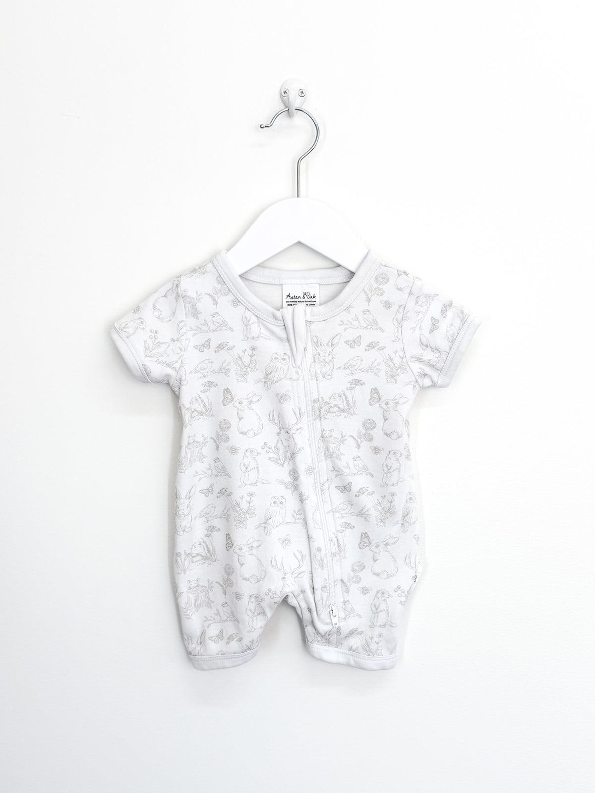 Aster & Oak organic cute creatures zip romper (0-3m)