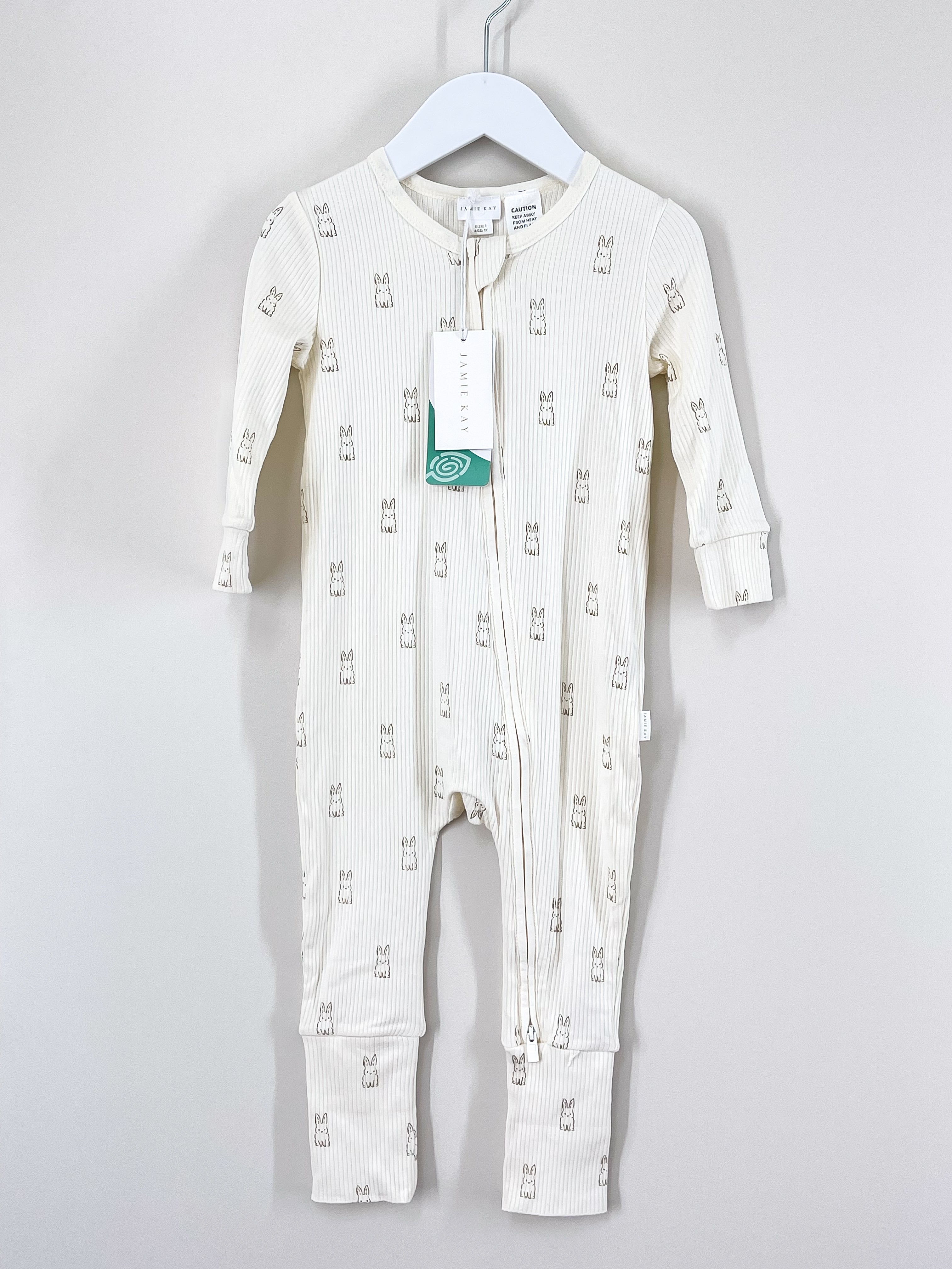BNWT Jamie Kay organic reese one piece - bunny buddies (1y)