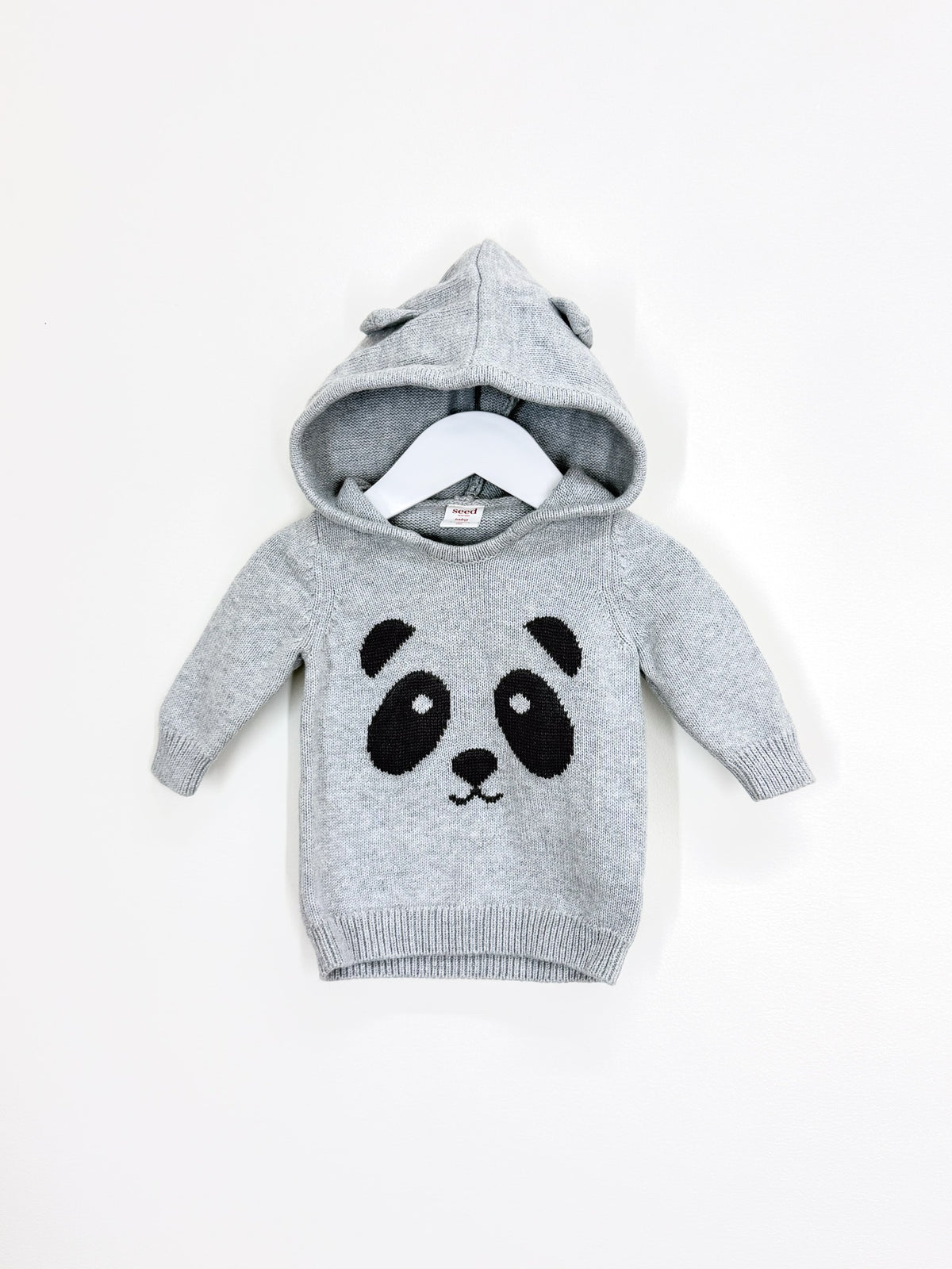 Seed Heritage hooded panda knit pullover (0-3m)