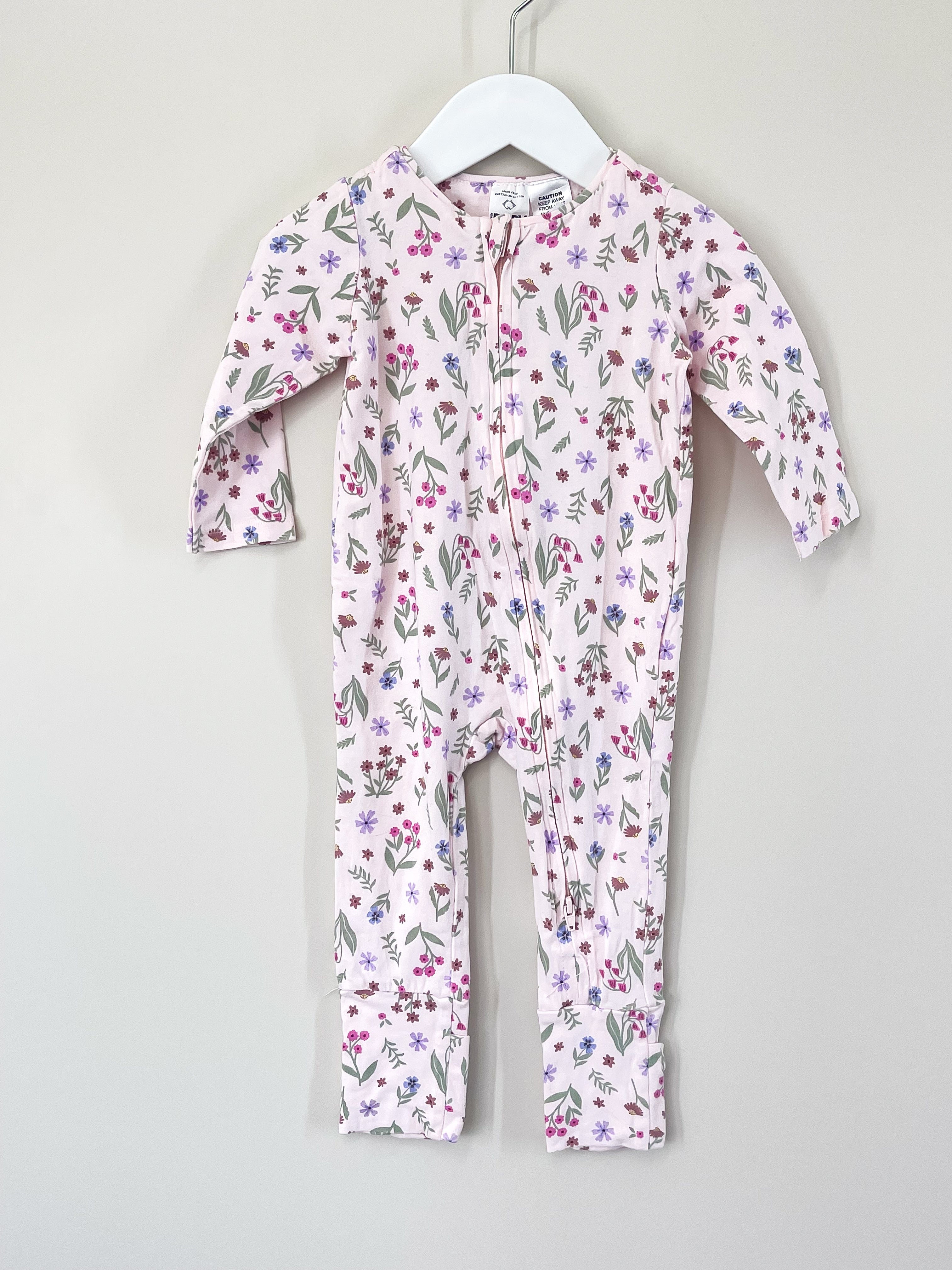 Cotton On Kids floral zip onesie (6-12m)
