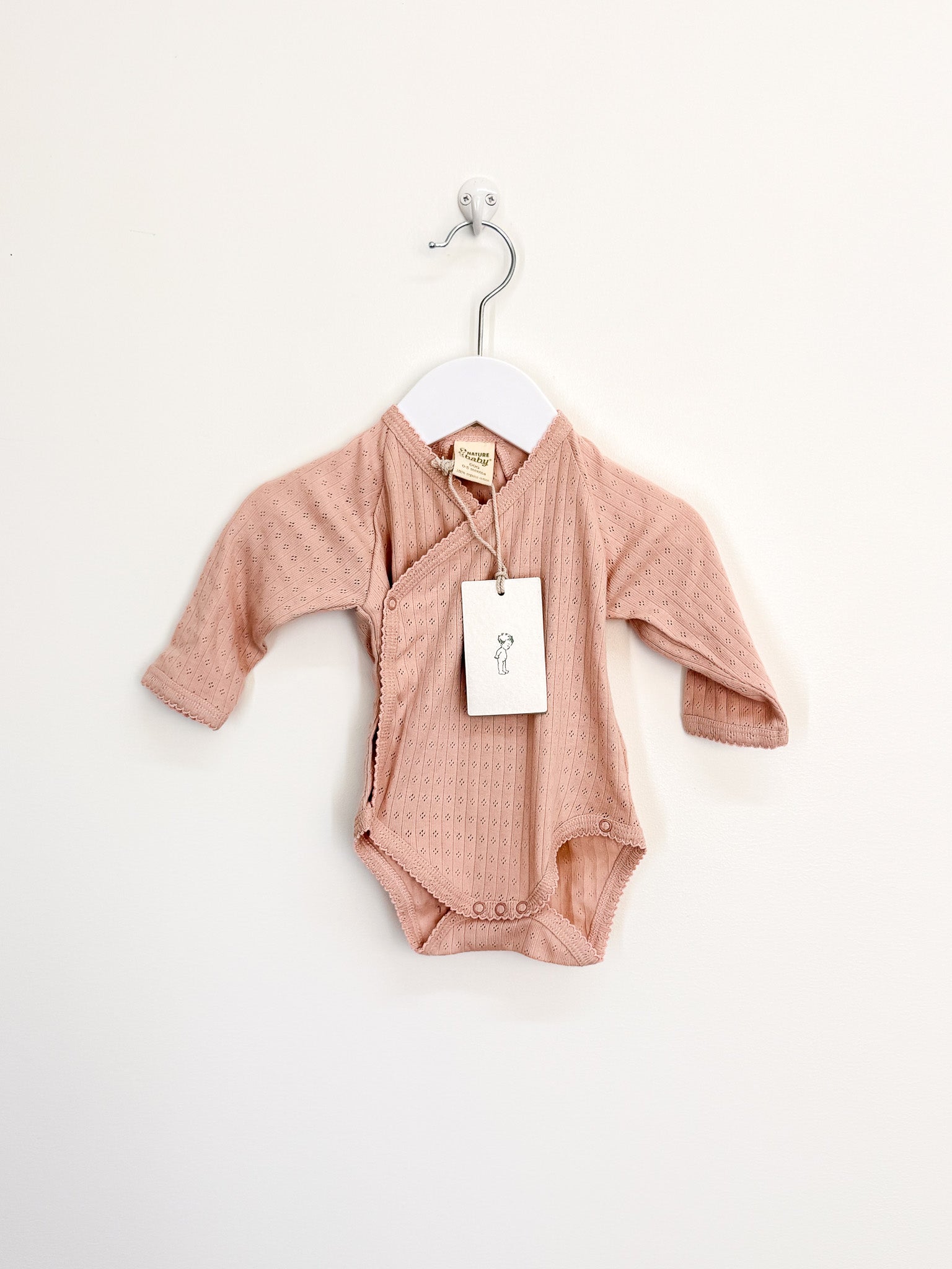 BNWT Nature Baby organic pointelle kimono bodysuit - rose (0-3m)