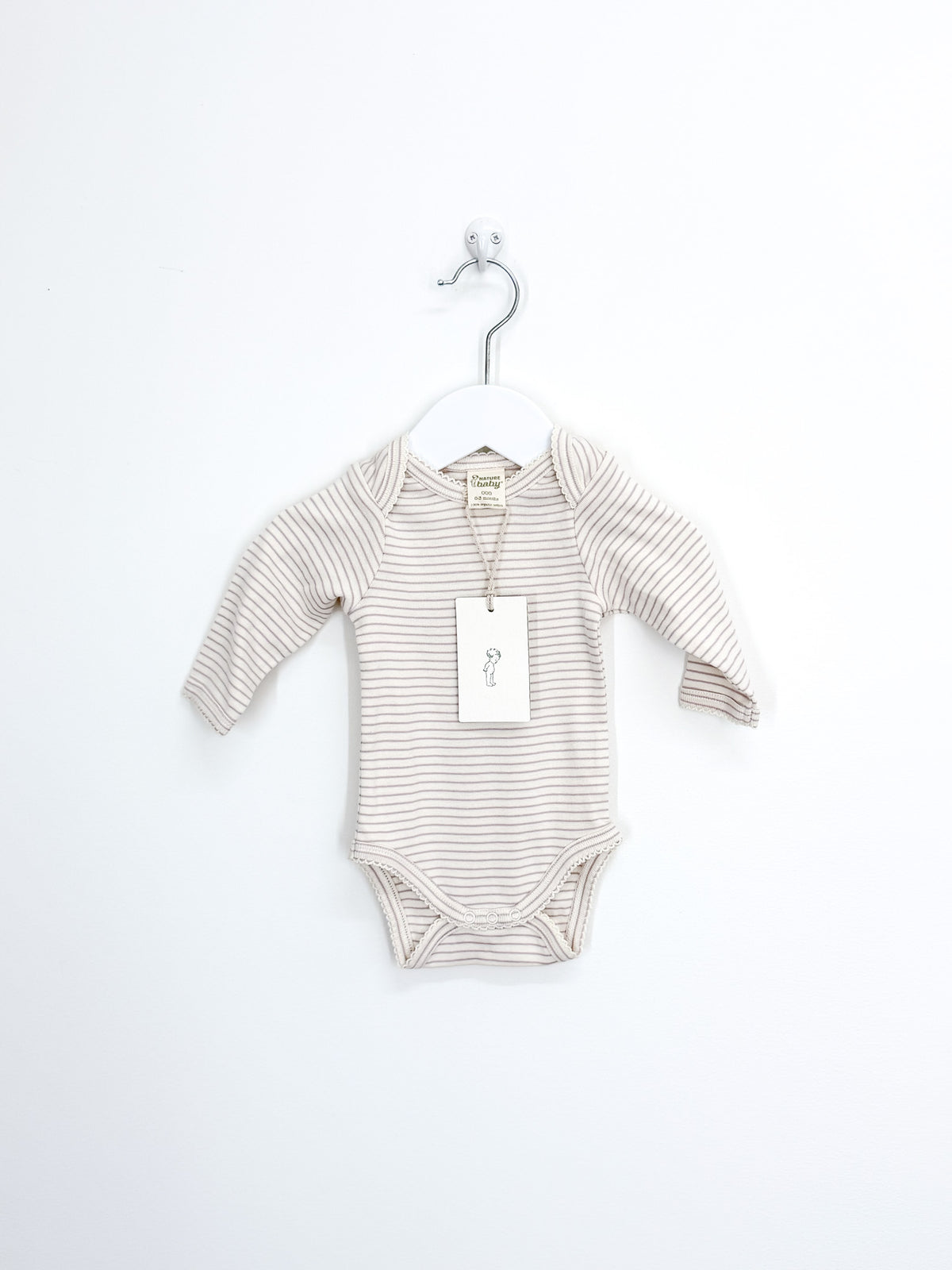 BNWT Nature Baby organic long sleeve bodysuit - lilac pinstripe (0-3m)