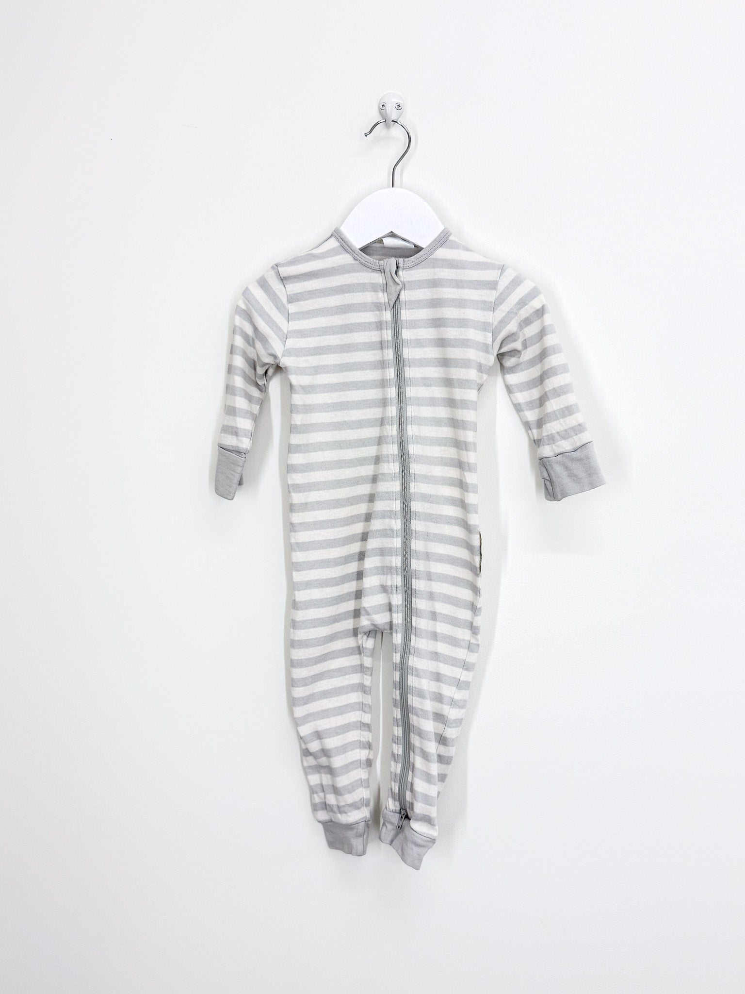 Woolbabe merino cotton PJ suit - grey stripe (6-12m)
