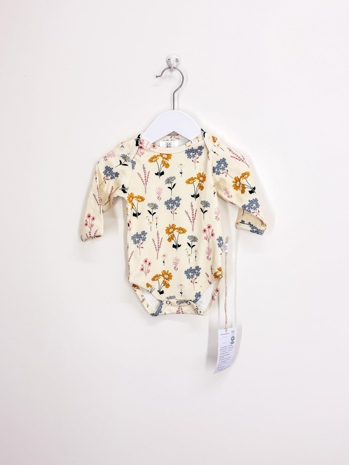 BNWT Babu organic long sleeve bodysuit - meadow (0-3m)