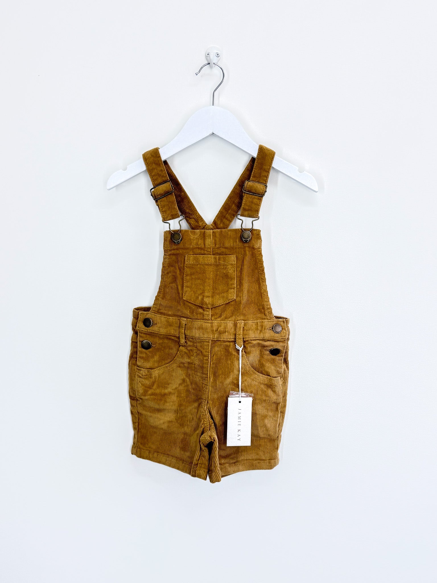 BNWT Jamie Kay casey cord shortalls - bronzed (4y)