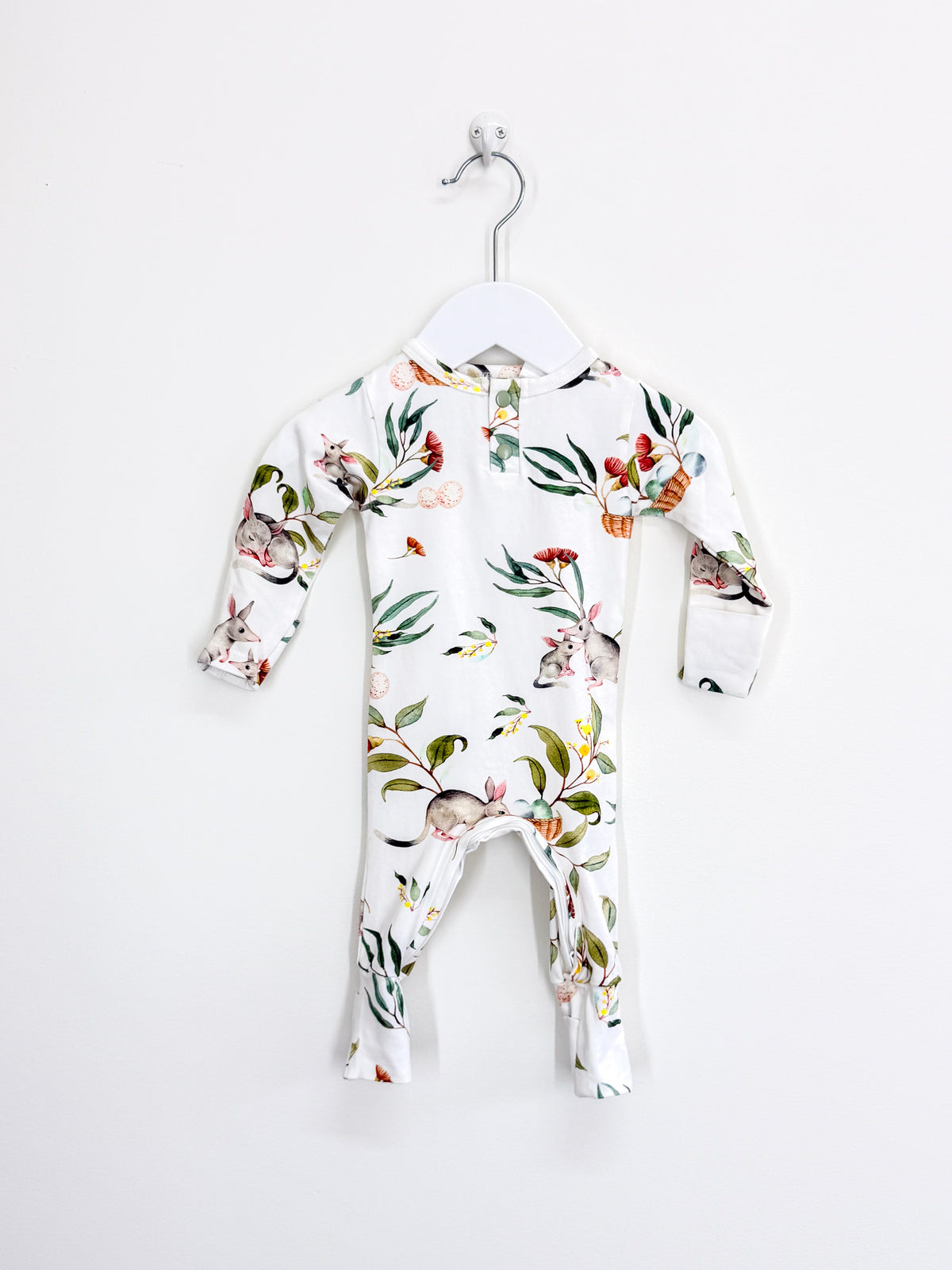 Snuggle Hunny organic henley growsuit - bilby (newborn)