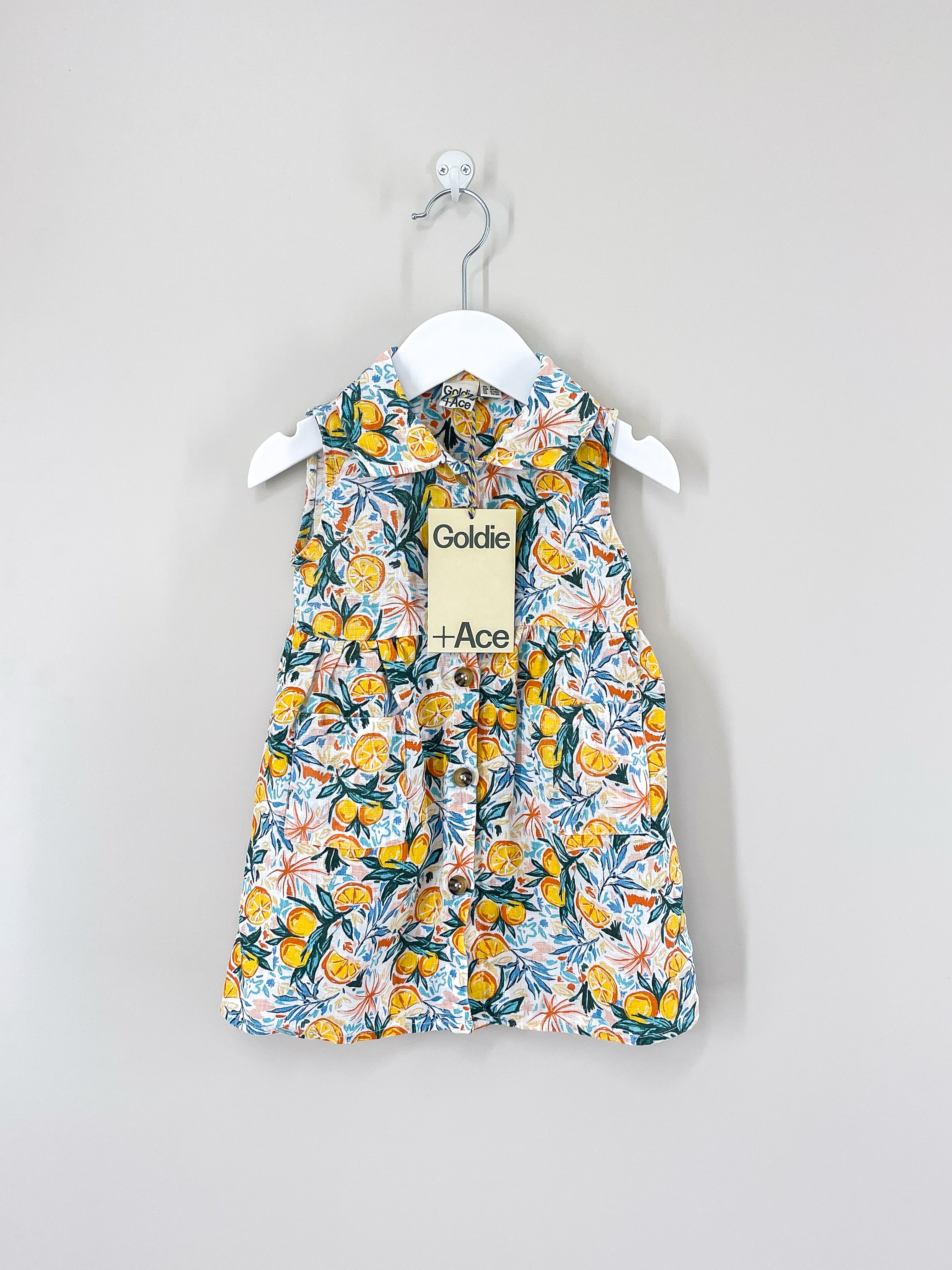 BNWT Goldie + Ace linen rudy dress - orange orchard (6-12m)