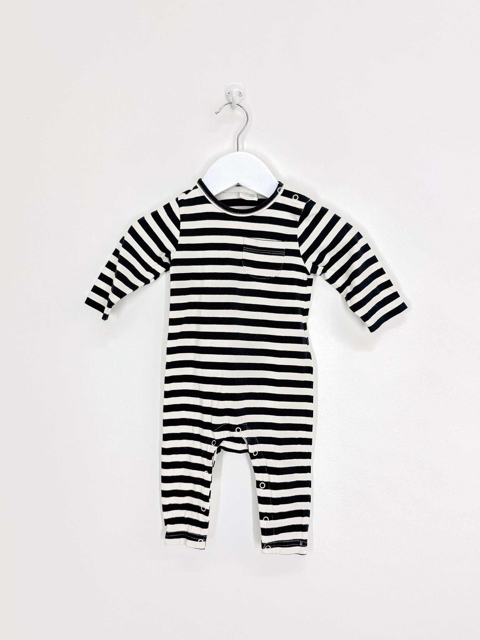 Nature Baby organic long sleeve romper - navy sea stripe (3-6m)