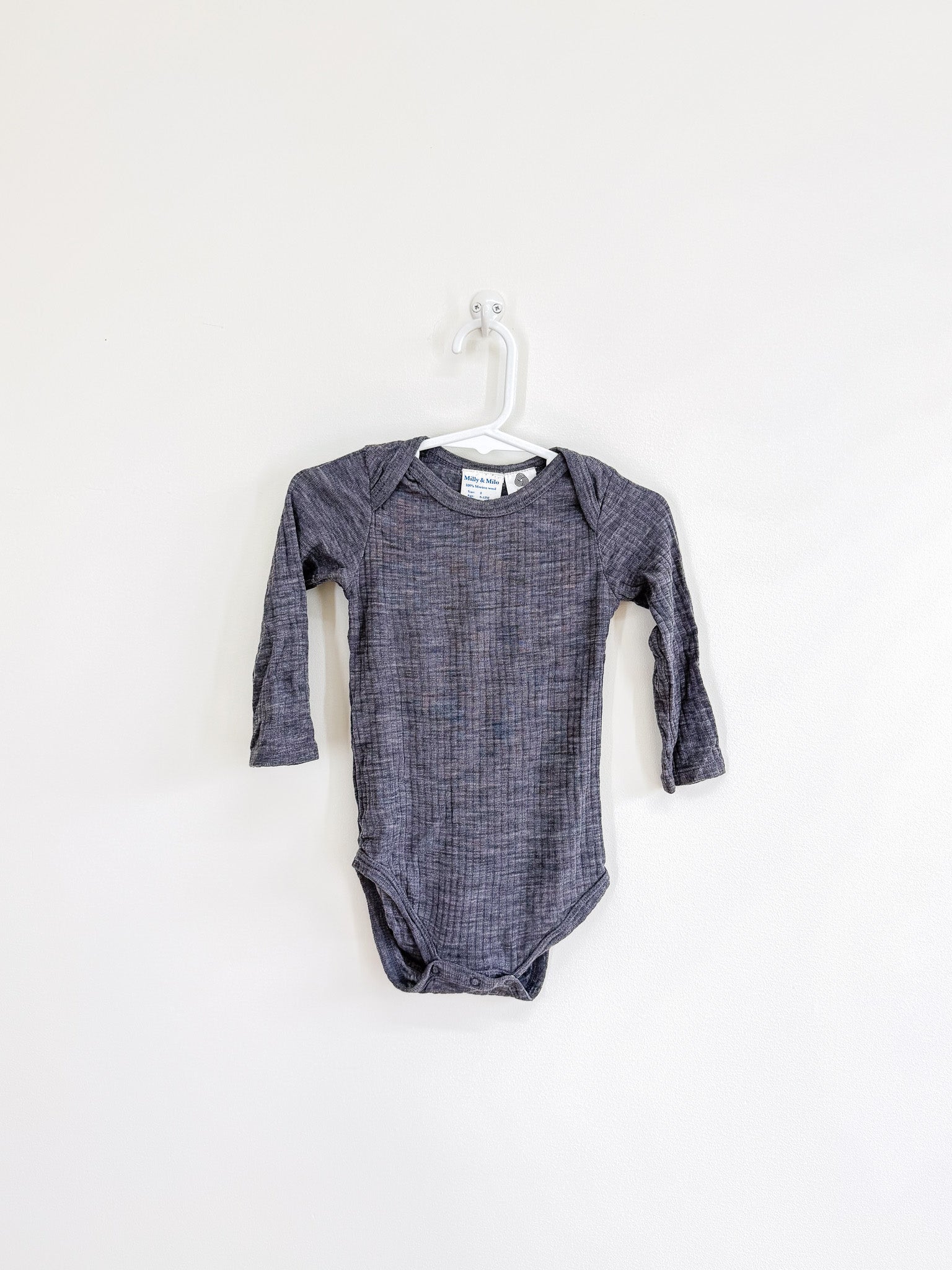 Milly & Milo merino rib bodysuit - dark grey (6-12m)