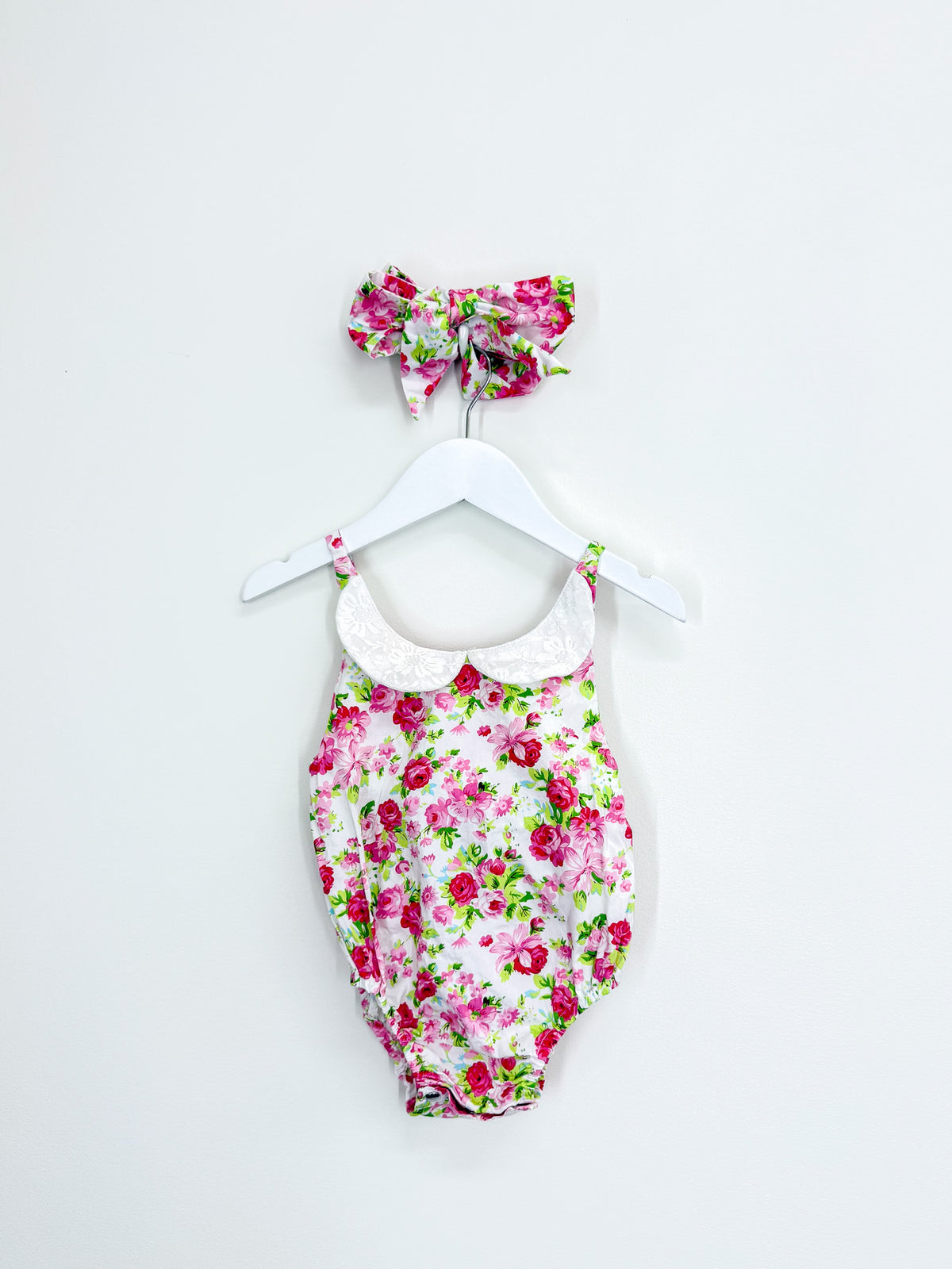 La Sienna floral collared romper + headband (6-12m)