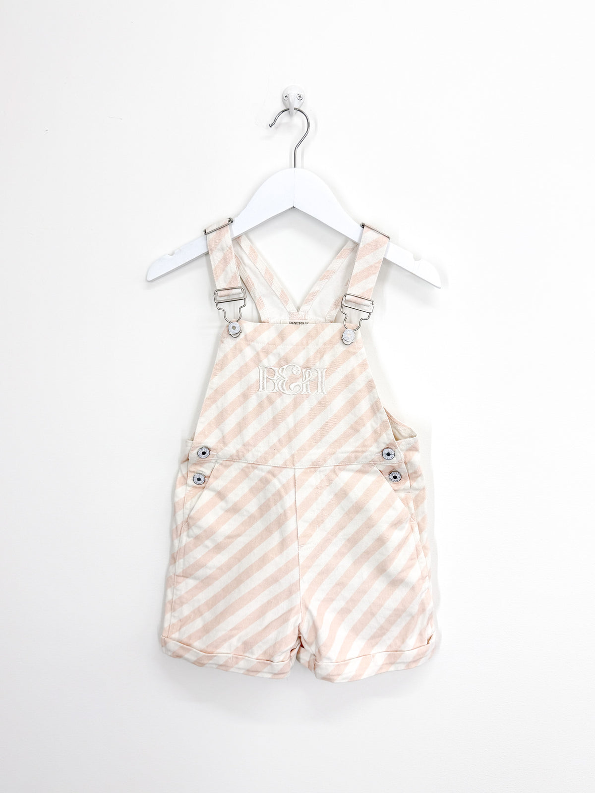 Bencer & Hazelnut peach stripe denim shortalls (4y)