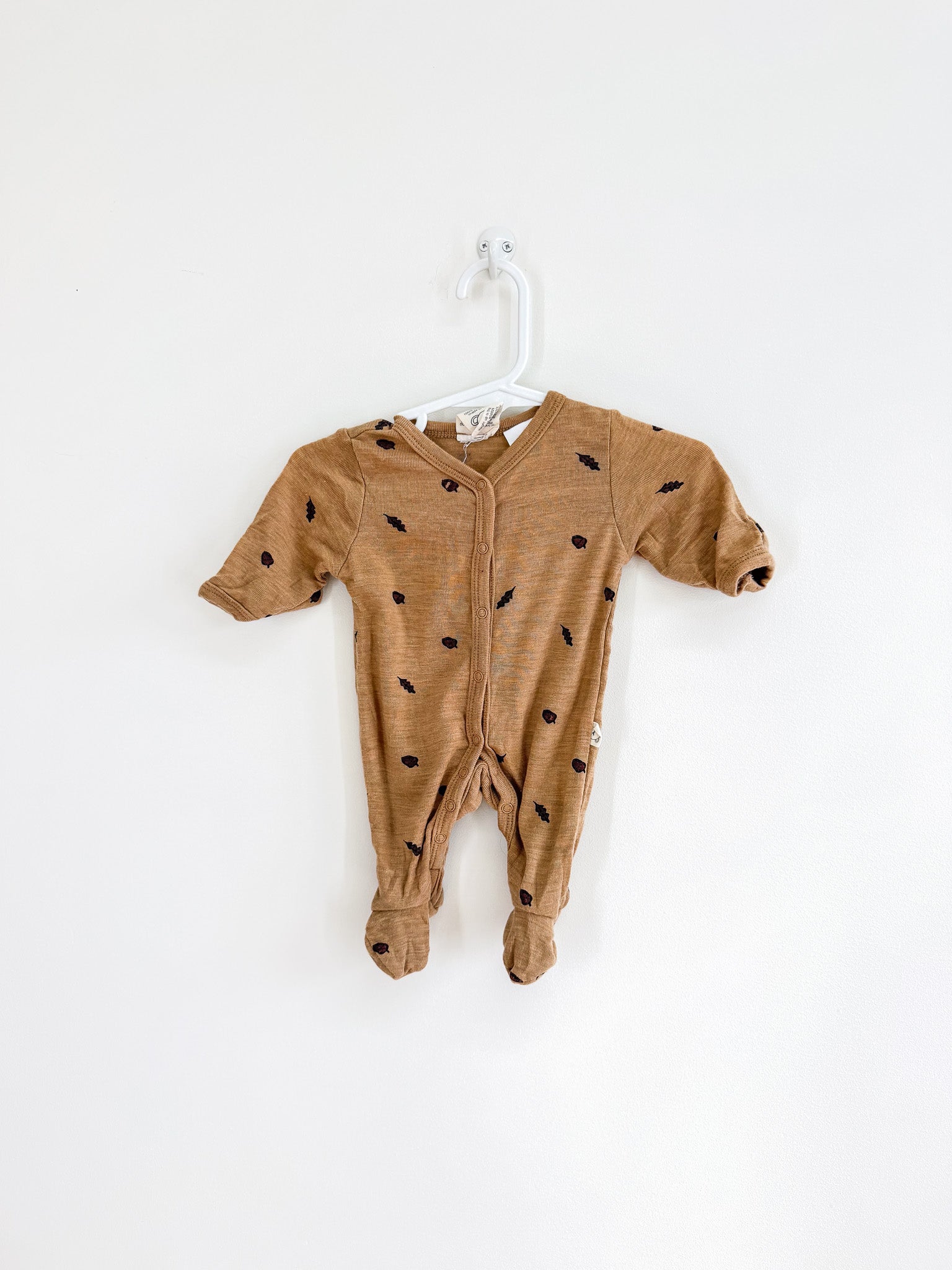 Baby Baby merino button onesie - brown leaf (prem)