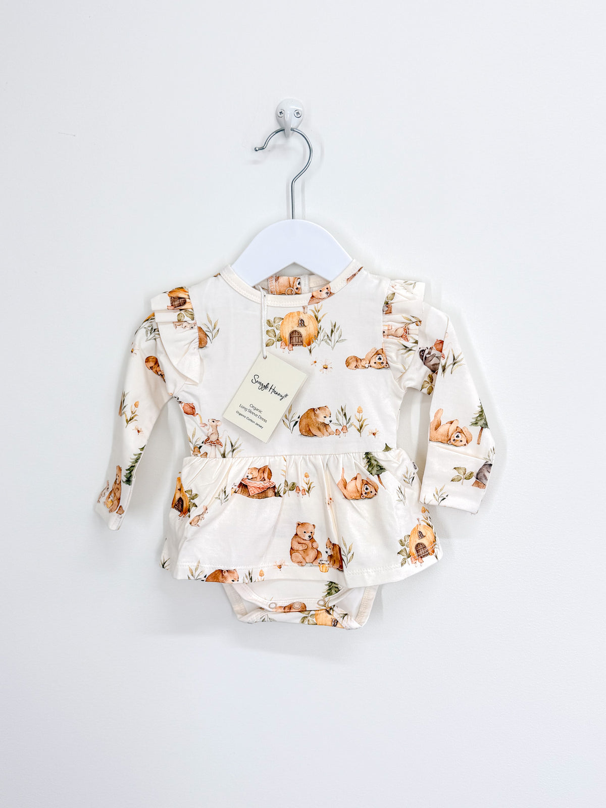 BNWT Snuggle Hunny organic long sleeve dress with frills - bears (0-3m)