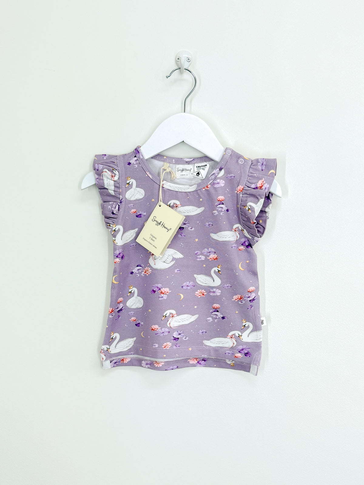 BNWT Snuggle Hunny organic short sleeve tee with frill - swan lake (6-12m)
