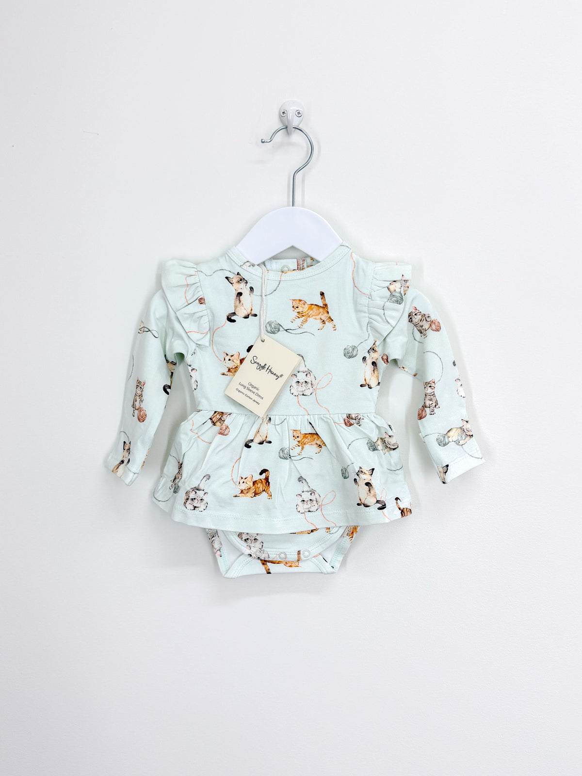 BNWT Snuggle Hunny orgnaic long sleeve dress with frill - kittens (0-3m)