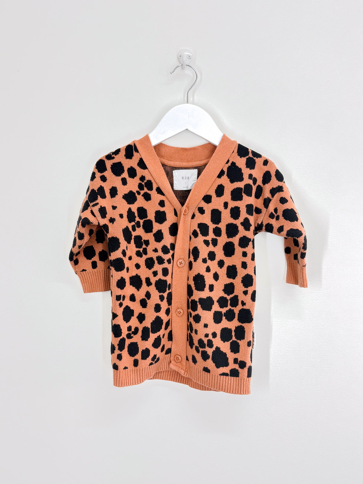 Hux organic longline knit cardigan - ocelot terracotta (1y)