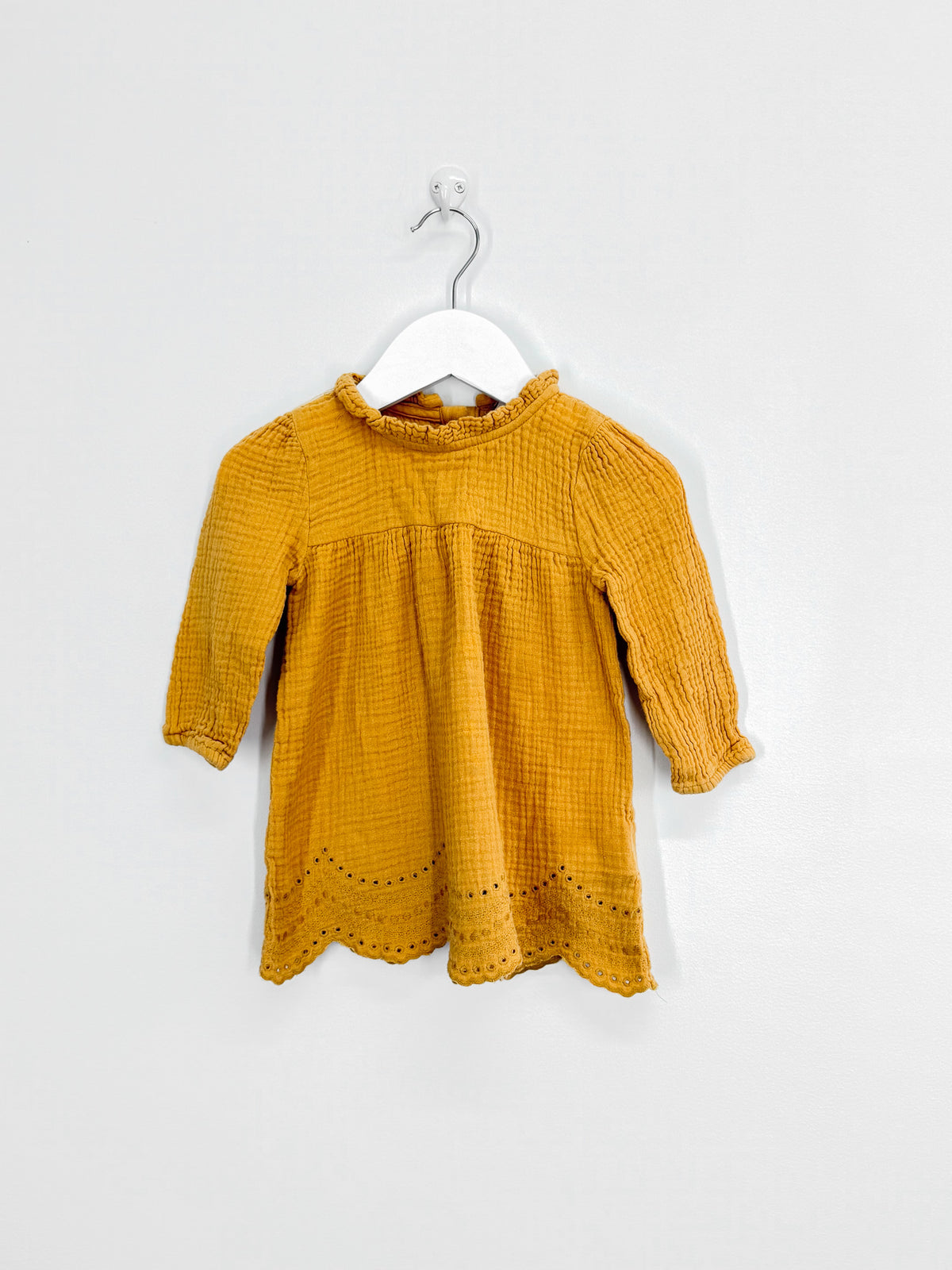 Cotton On Kids muslin long sleeve borderie dress (6-12m)