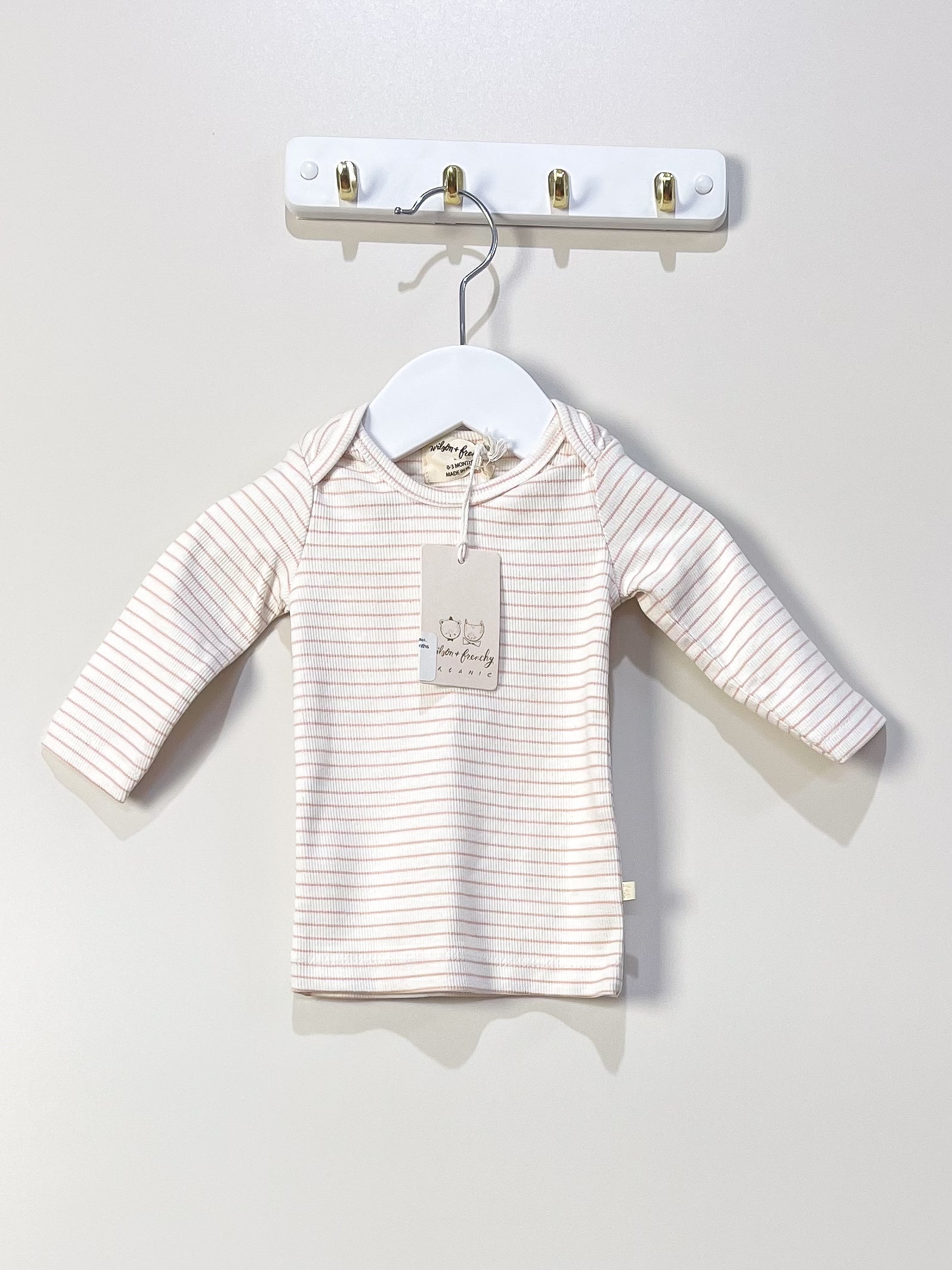 BNWT Wilson & Frenchy organic rib stripe top - cameo rose (0-3m)