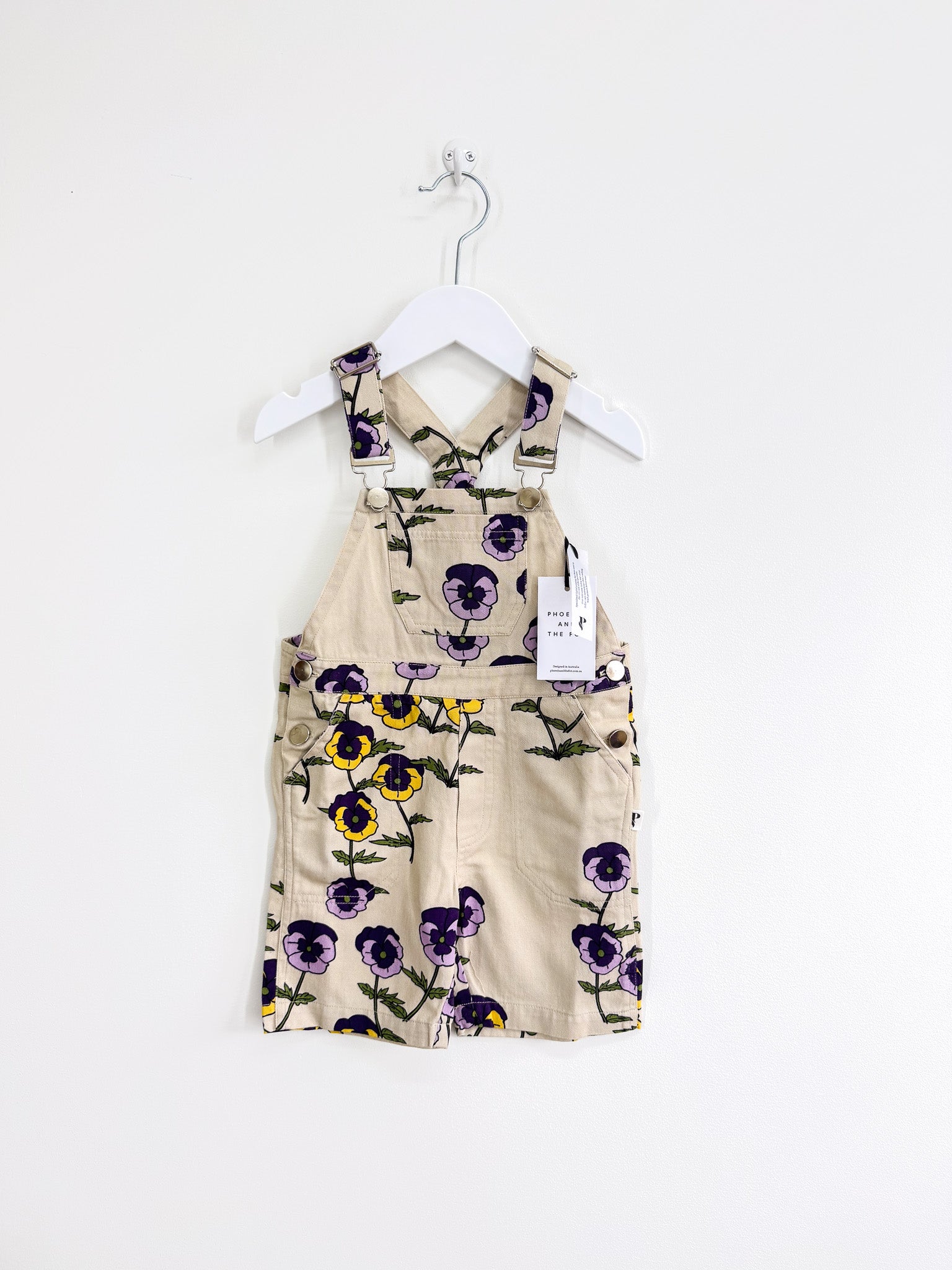 BWNT Phoenix And The Fox organic pansy denims overalls (2y)