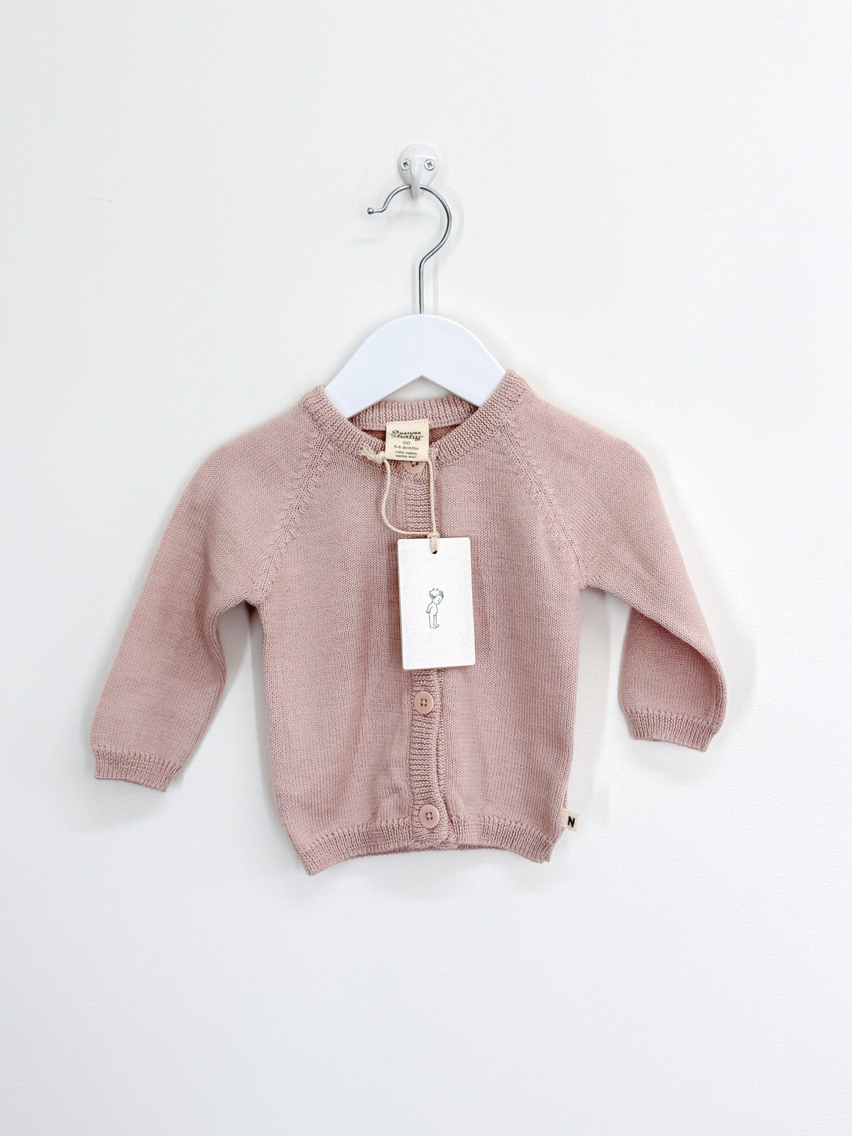 BNWT Nature Baby merino knit cardigan - rose dust (3-6m)