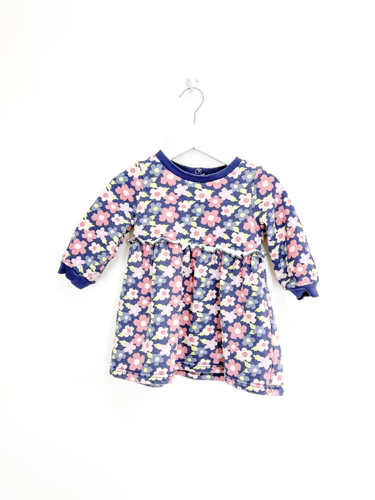Teeny Weeny long sleeve navy floral fleece dress (12-18m)