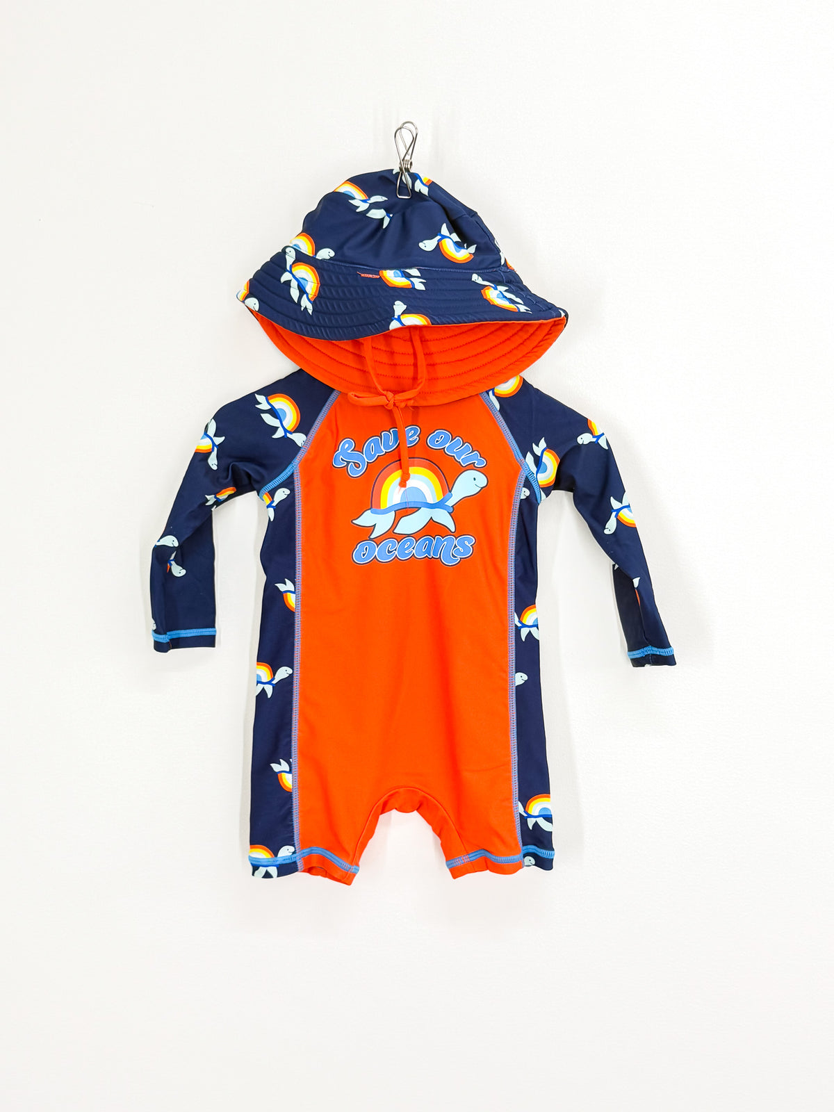 Teeny Weeny long sleeve swim rash suit + bucket hat UPF50+ (6-12m)