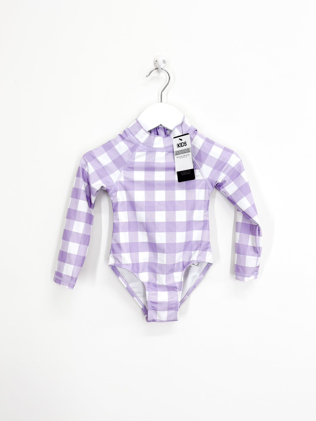 BNWT Cotton On Kids long sleeve swimsuit - lilac gingham (2y)