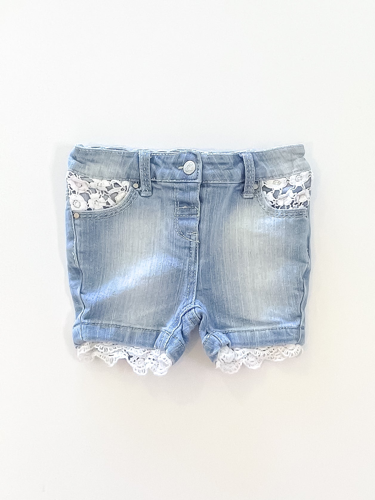 Teeny Weeny lace pocket denim shorts (6-9m)