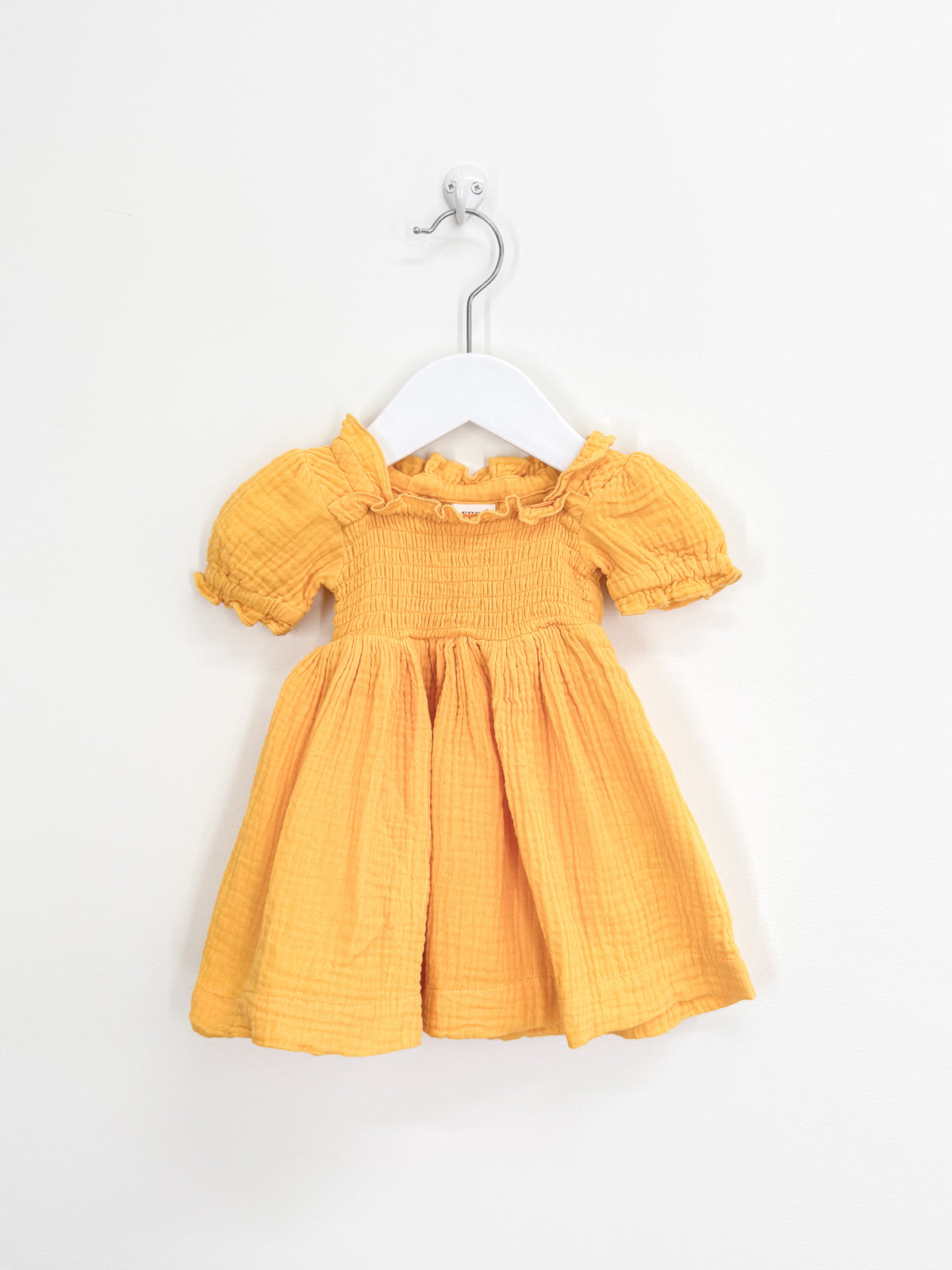 Seed Heritage smocked muslin puff sleeve dress - sunshine yellow (0-3m)